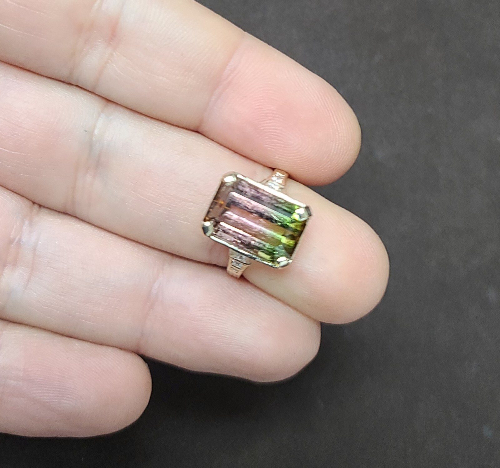 Vintage 14k Yellow Gold Engagement Ring 7.73CT. Natural Bio Tourmaline