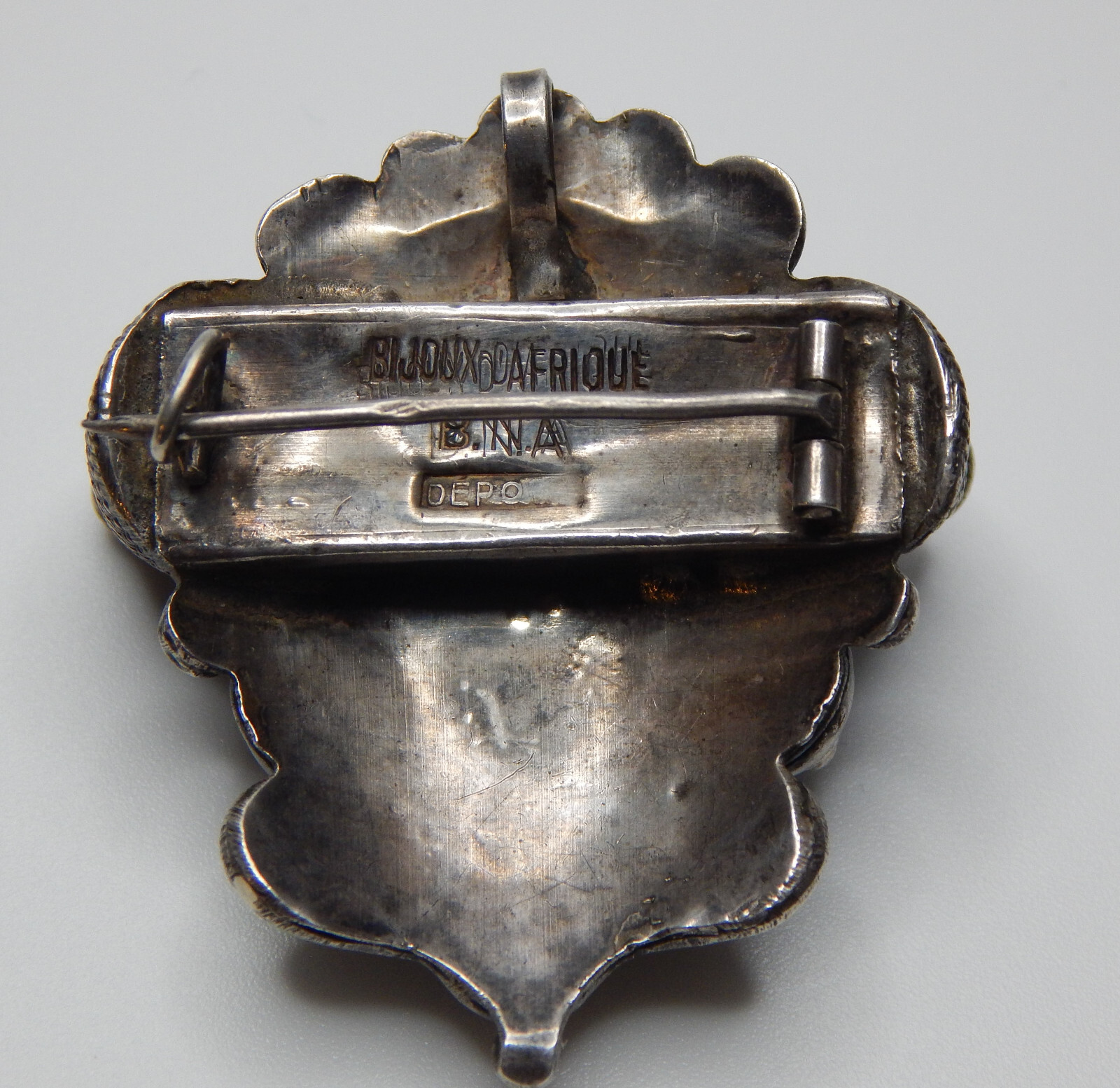 Art Deco African Sterling Silver Brooch-Pendant, Signed B.N.A., Depose