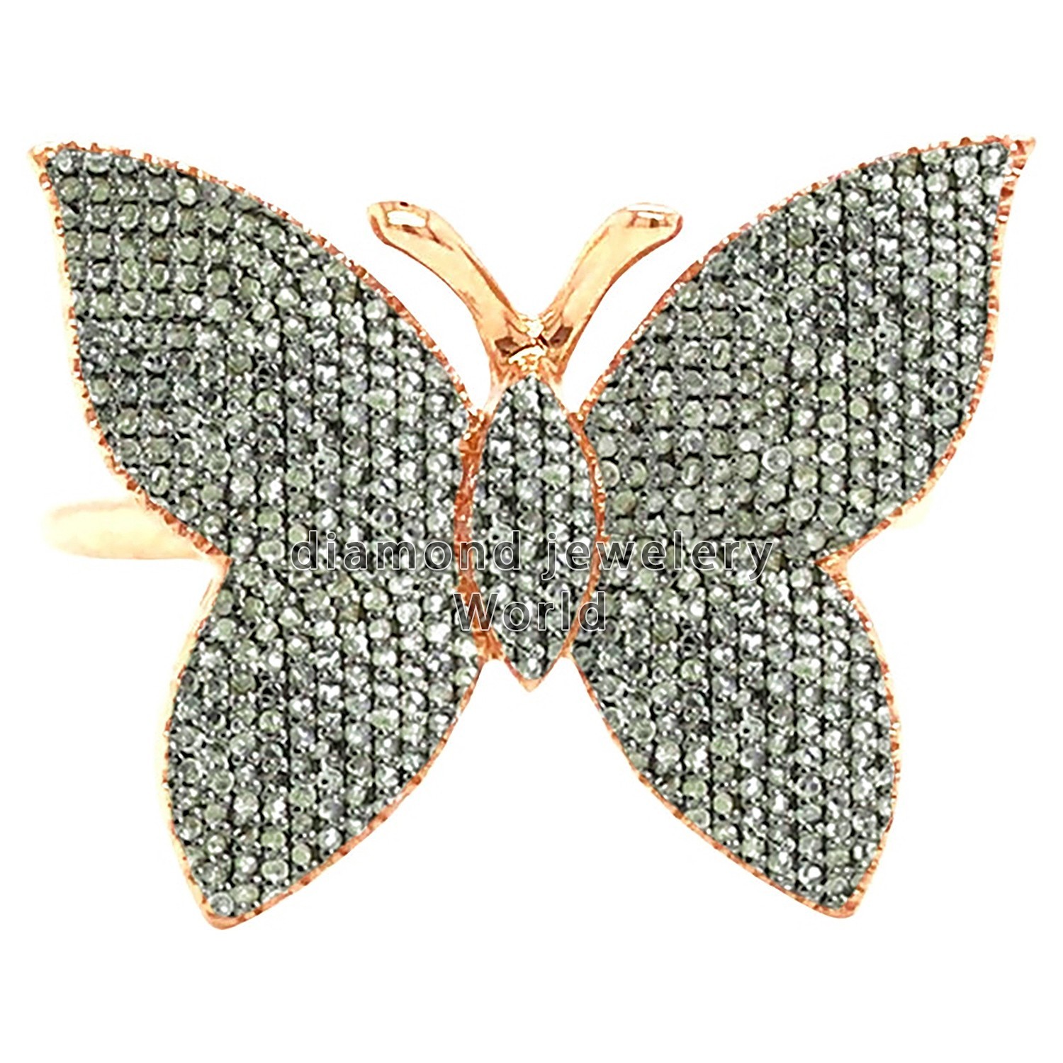Victorian 3.76ct Genuine Old Mine Rose Cut Diamond Silver Butterfly Ring Jewelry