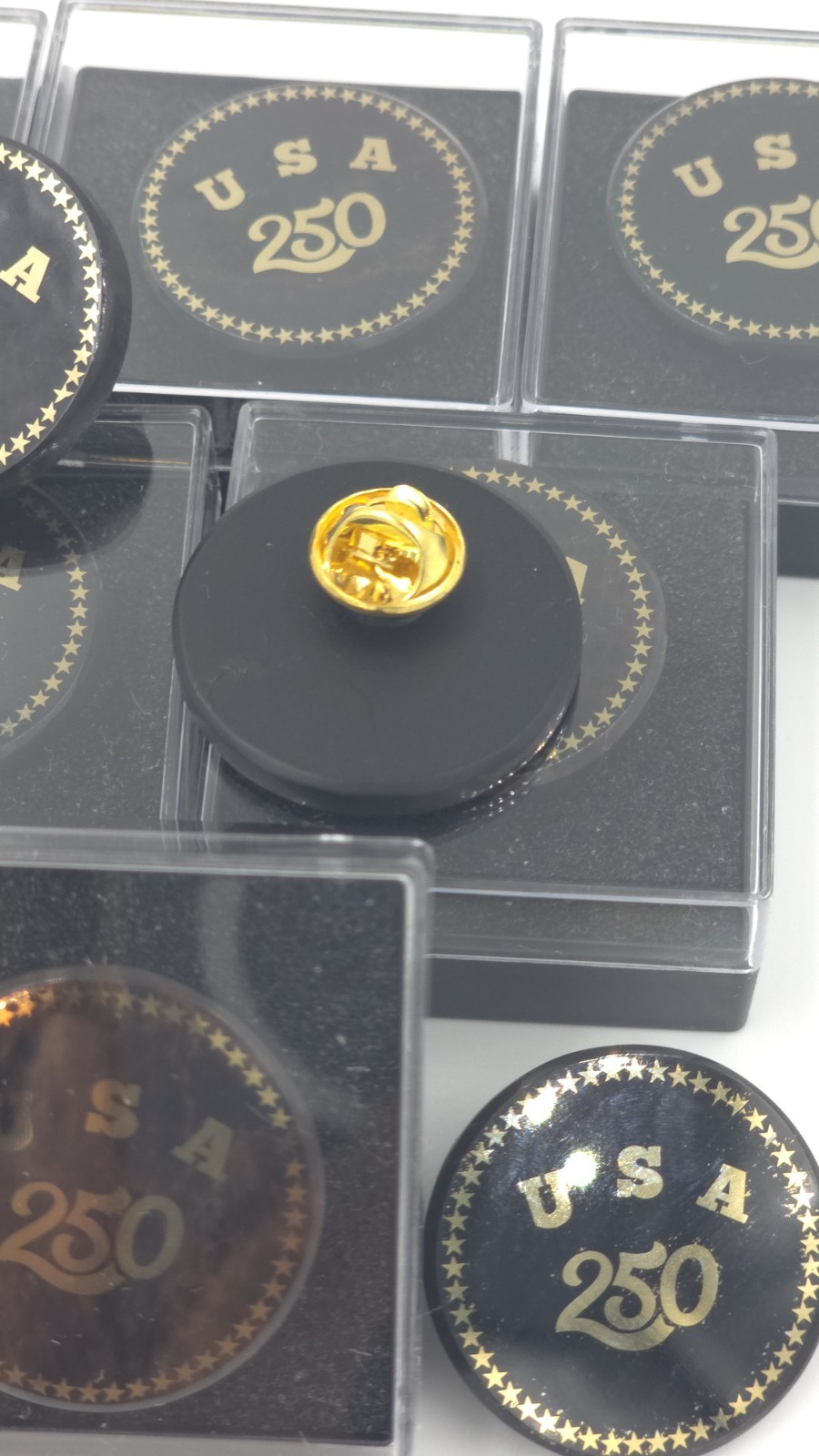 USA 250th Anniversary Obsidian Stone Commemorative Pin Badge 1.2″Limited Edition