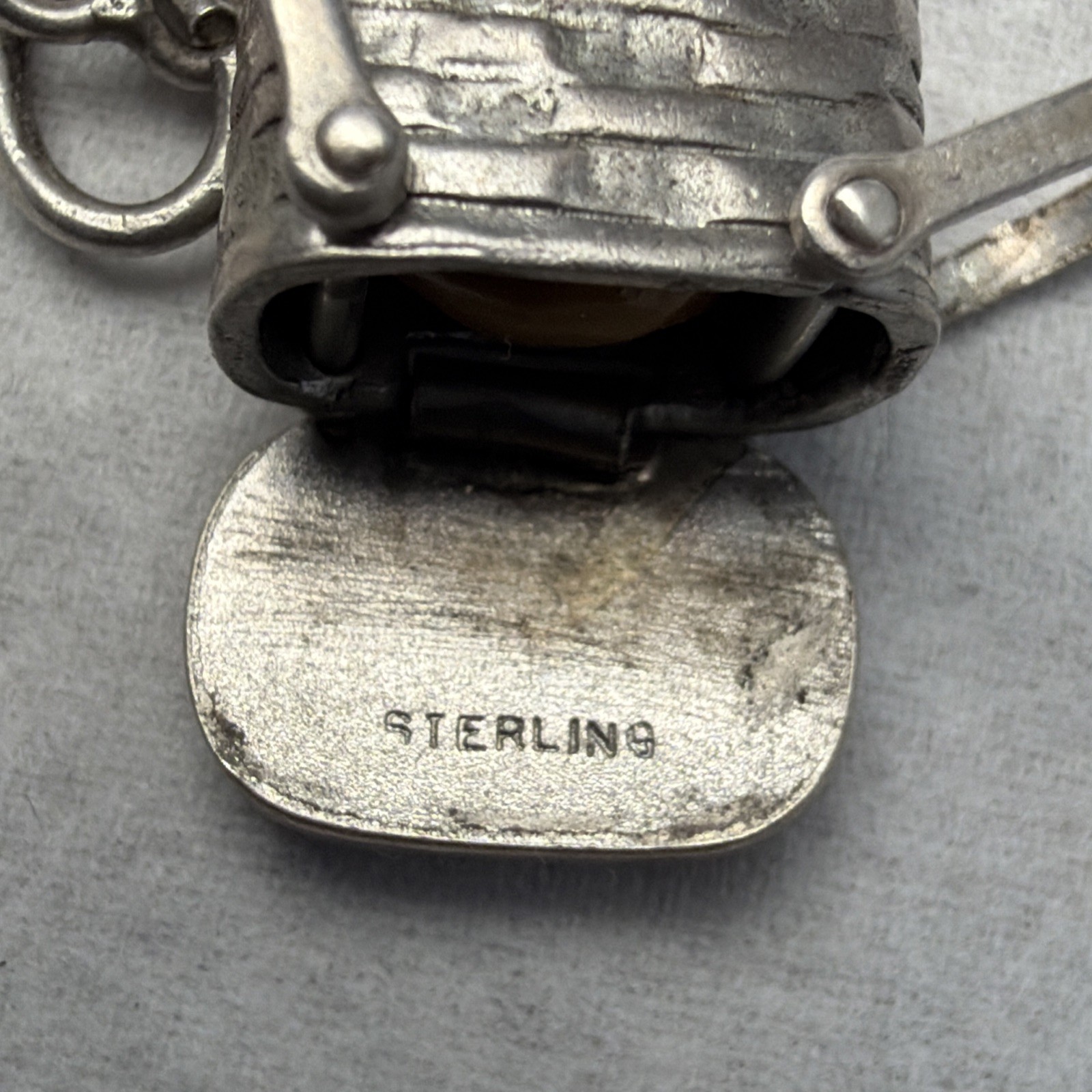 Antique 50’s Wells Sterling Silver 925 Rare Picnic Basket Charm Double Handle