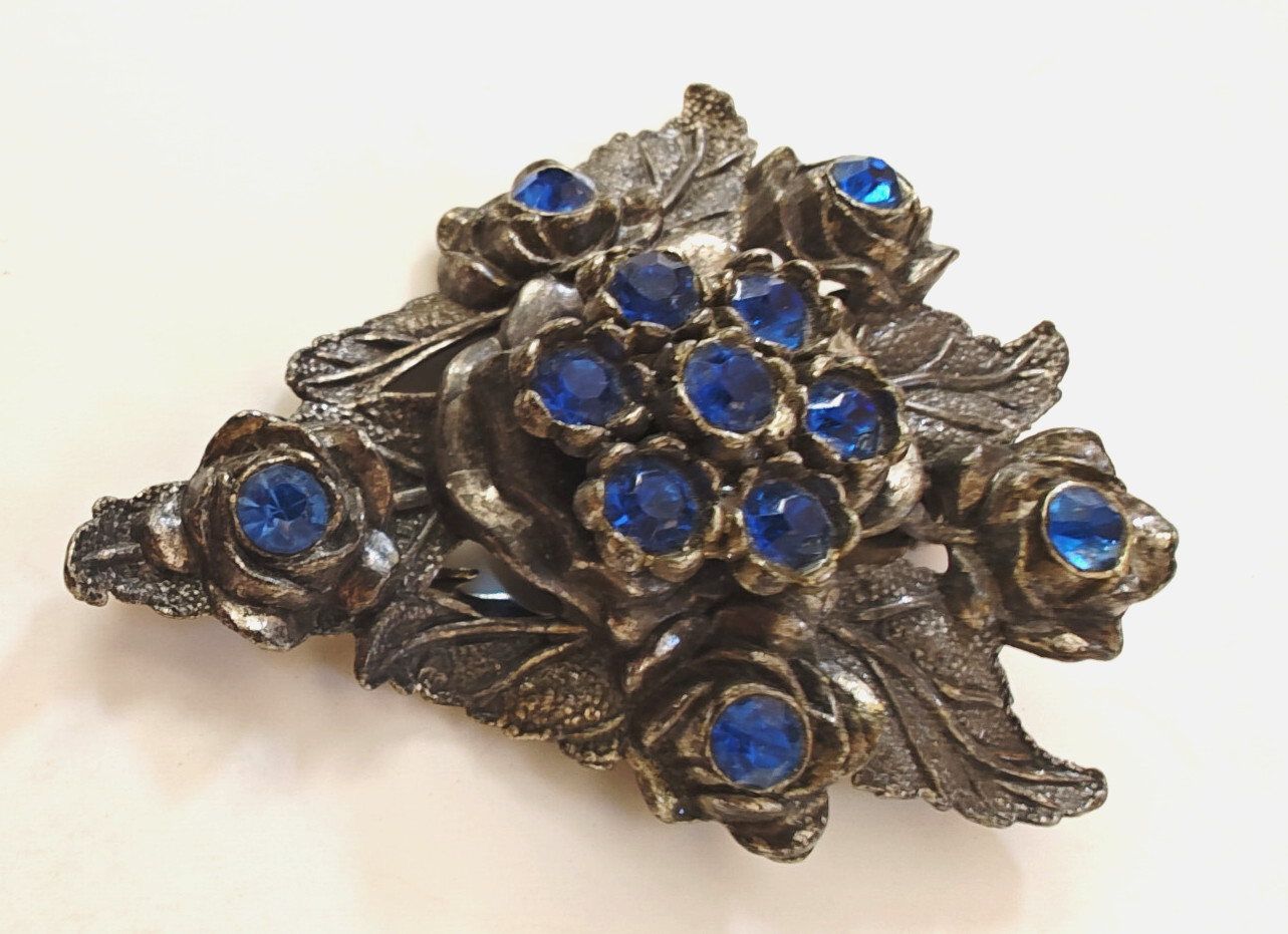 VTG ART DECO Signed L/N Little Nemo Silver Tone Sapphire Blue 1930’s Dress Clip