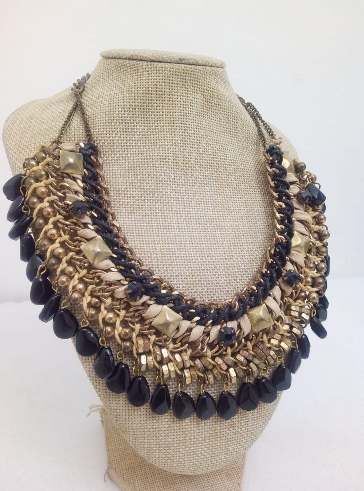 Luxurious multi-layer necklace ZARA Vintage Handmade stones Golden chains Woven