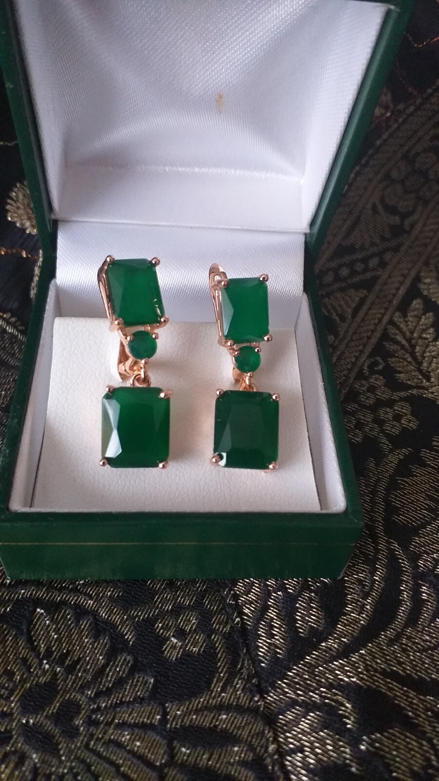 Vintage 1990-s 14 Ct Rolled Gold Emerald Earrings-Hallmarked 585 RG