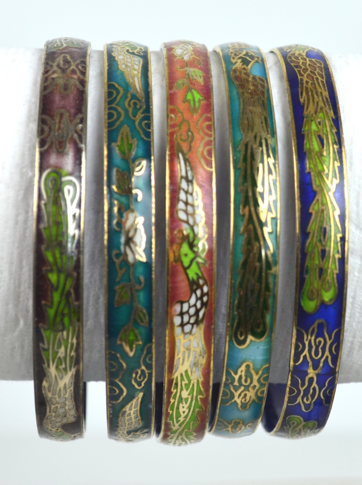 Vintage Cloisonné Enamel Bangle Bracelets Set of 5 Multicolor.