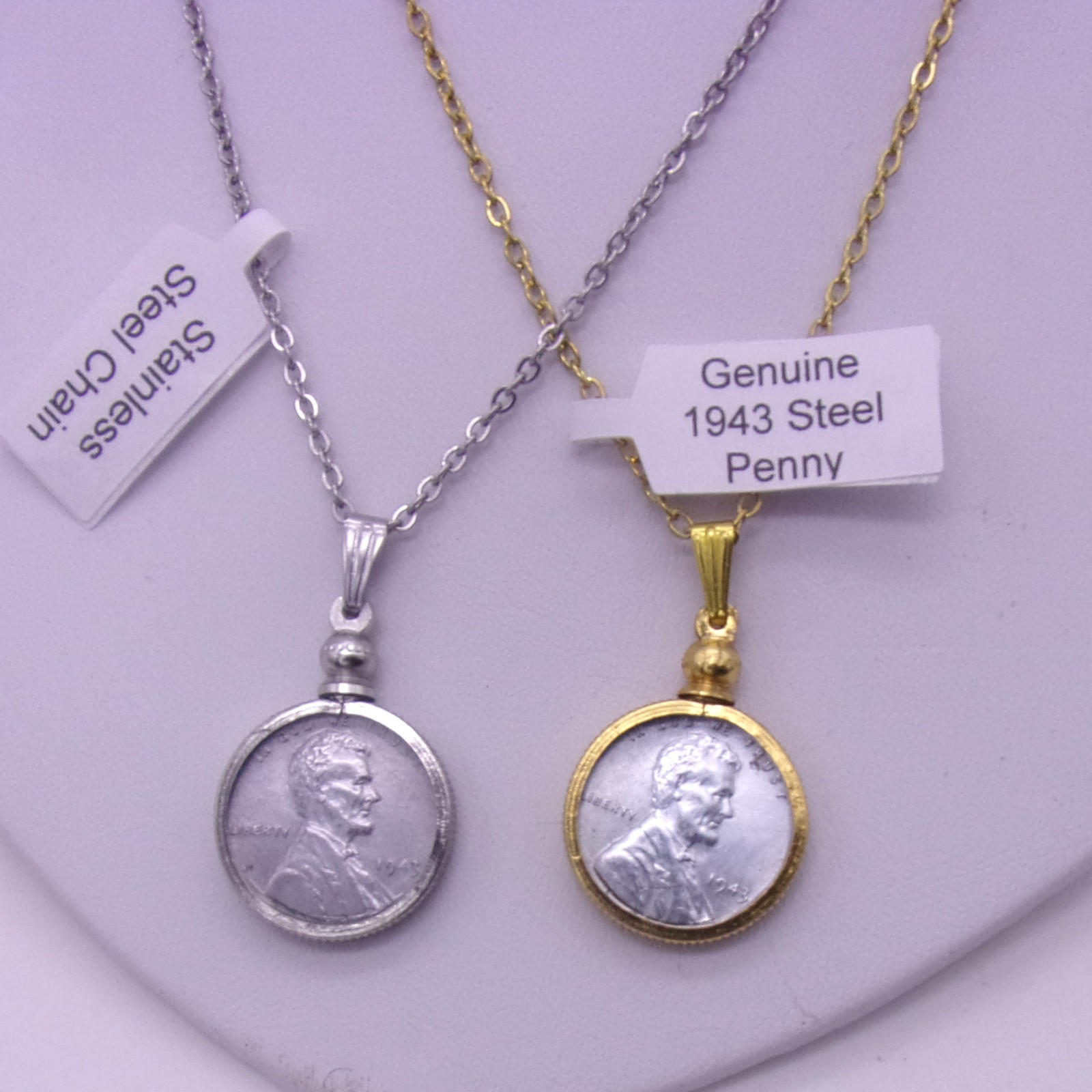 1943 War Penny In Bezel Necklace,Screw Top Bezel Necklace