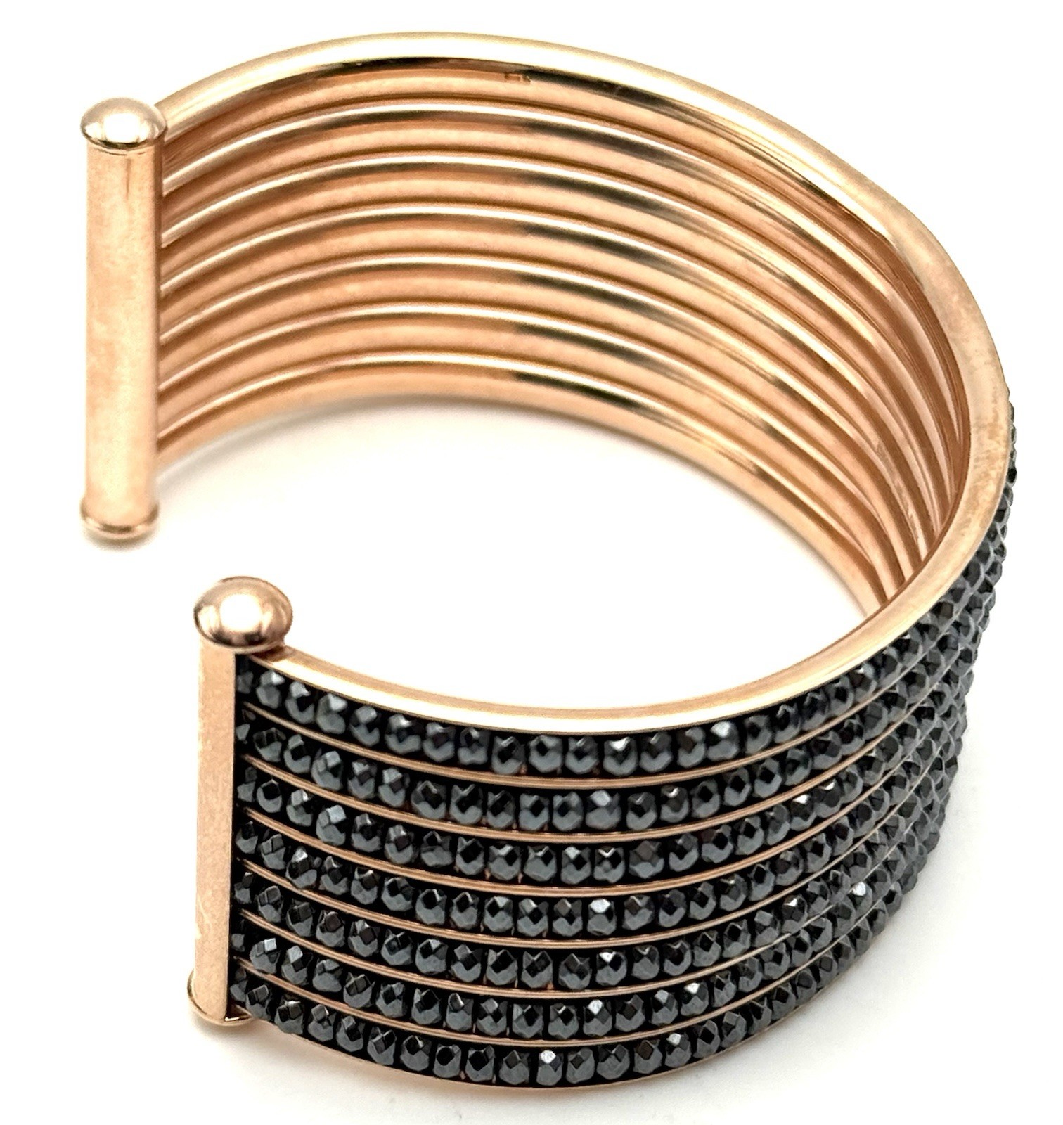 Italian Bronze MILOR Wide Cuff Statement Bracelet Layered Gunmetal Color Beads