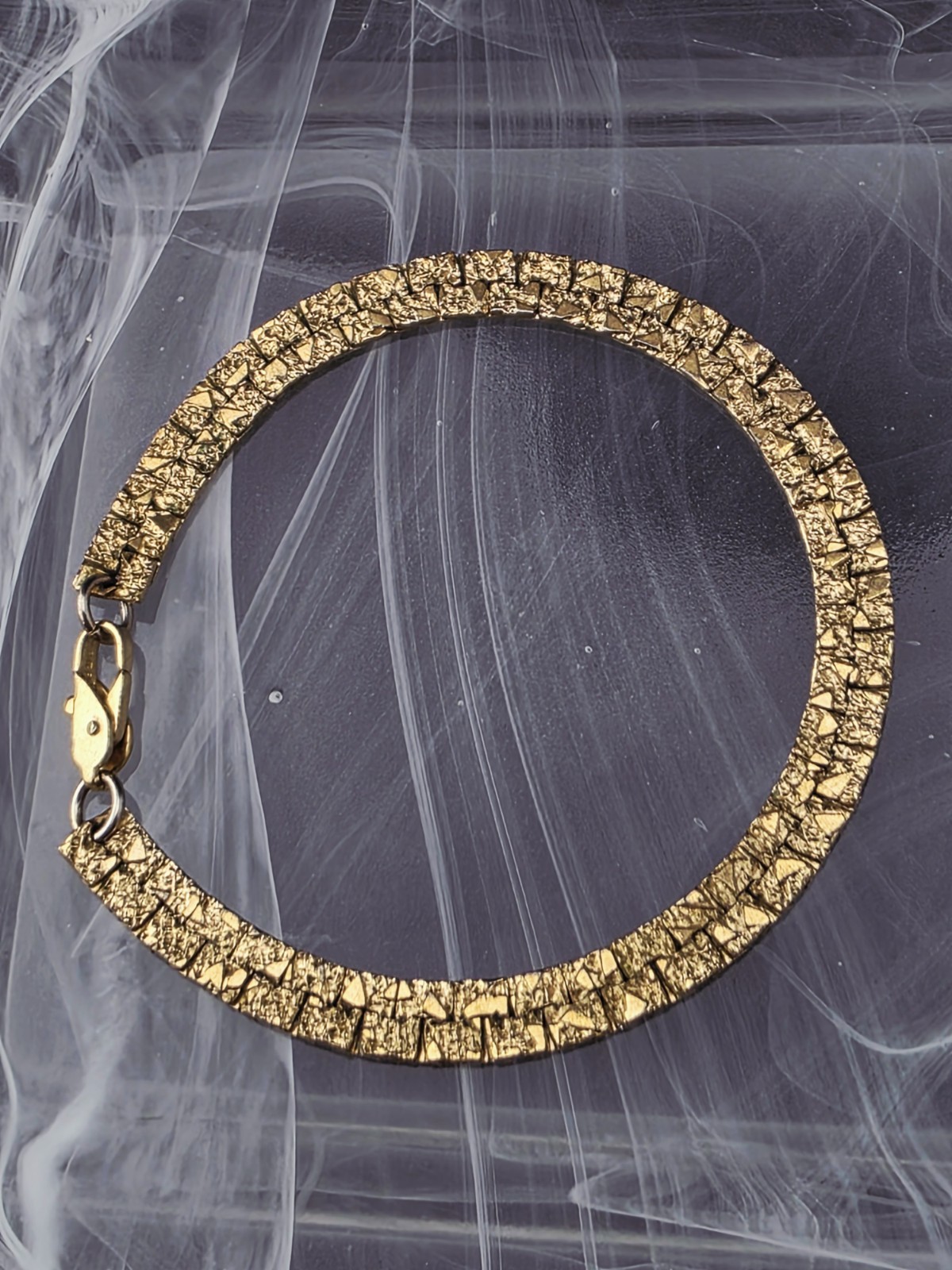 Vintage 10K Gold Overlay NUGGET TEXTURE Bracelet 7″ Non-Magnetic Bark Link PAT P
