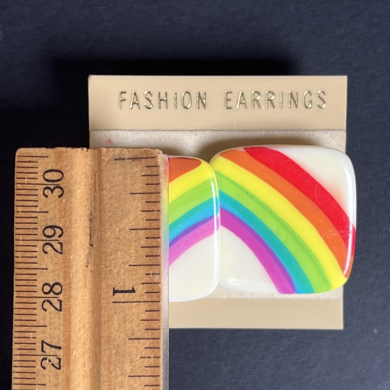 VTG Rainbow Earrings 80’s White Lucite Acrylic Square Studs Made In Taiwan 1”