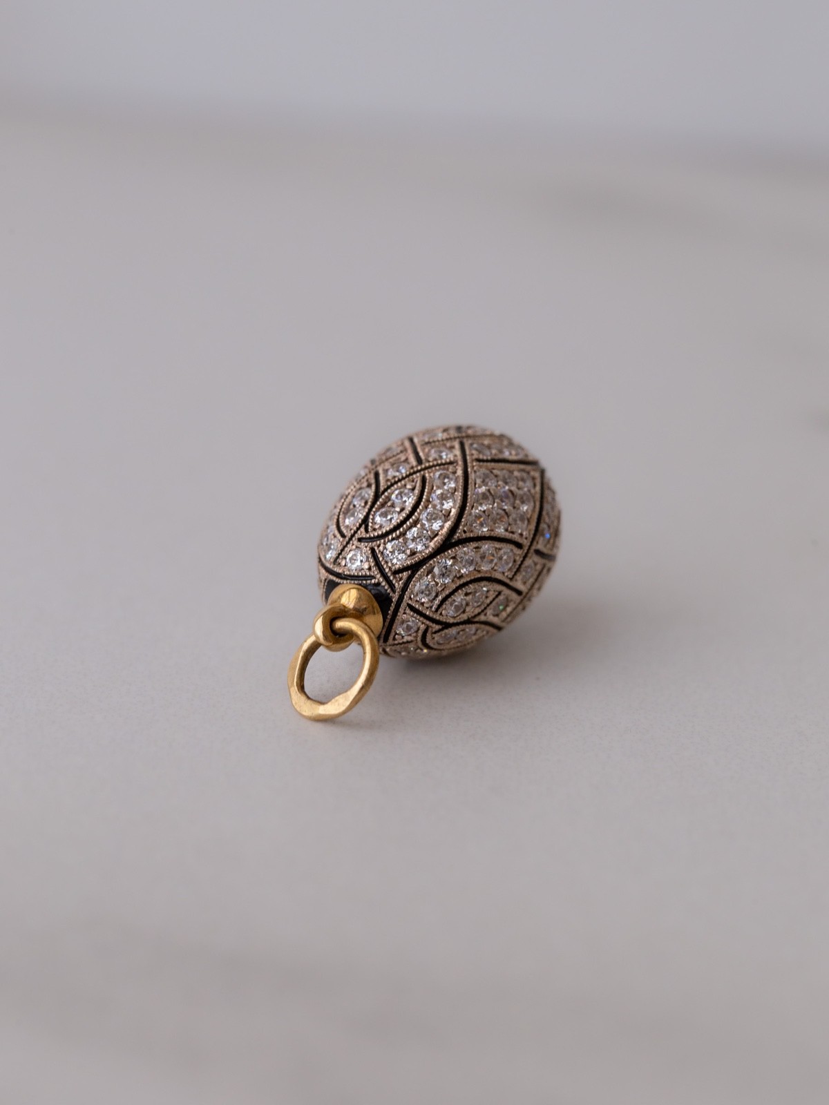 Vintage Soviet Era c.1990 Fully Pavé Enamel Egg Pendant 18k 750 Gold 960 Silver