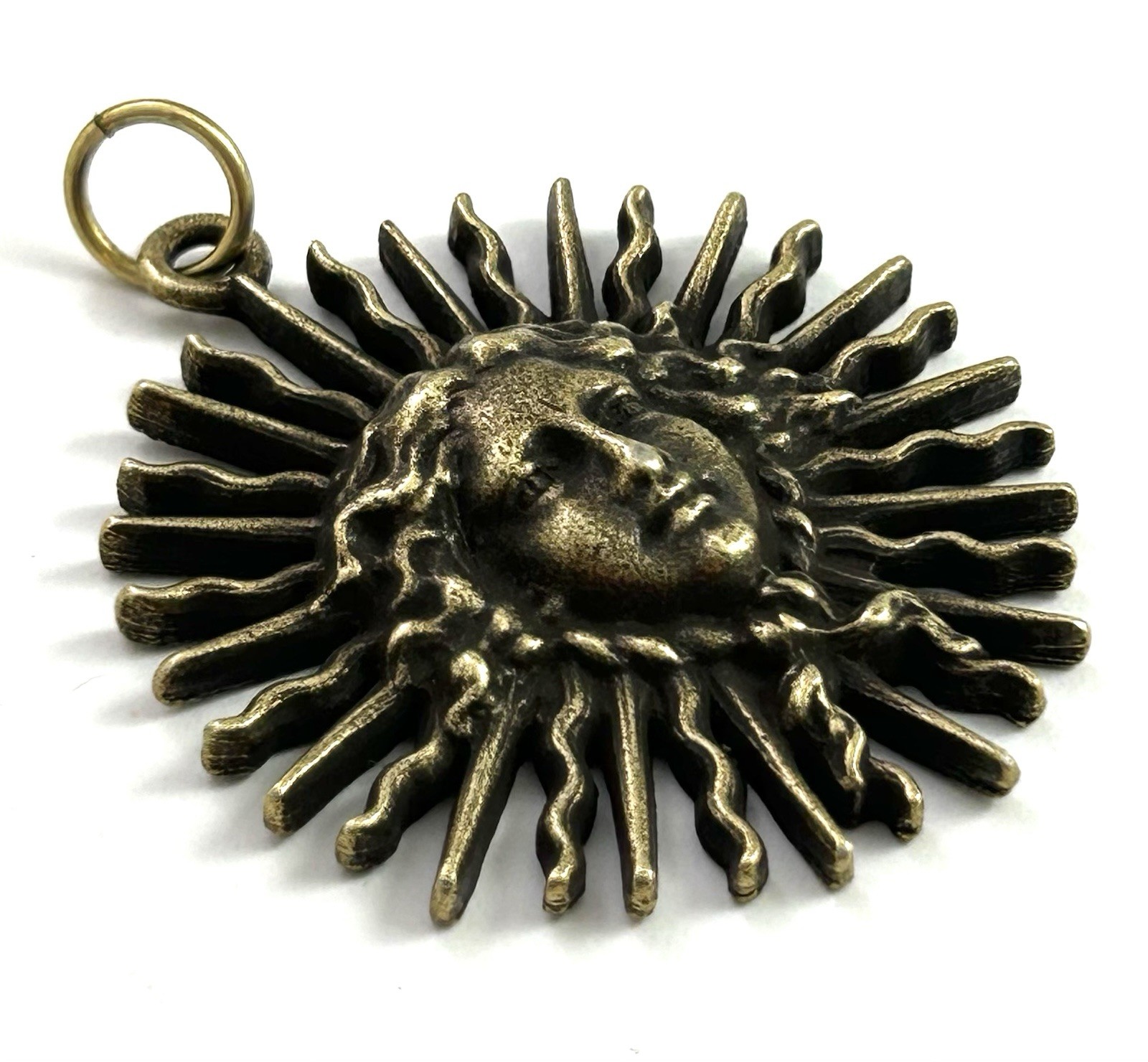 Vintage Pendant Sun Goddess Large Charm Antiqued Brass Metal Jewelry