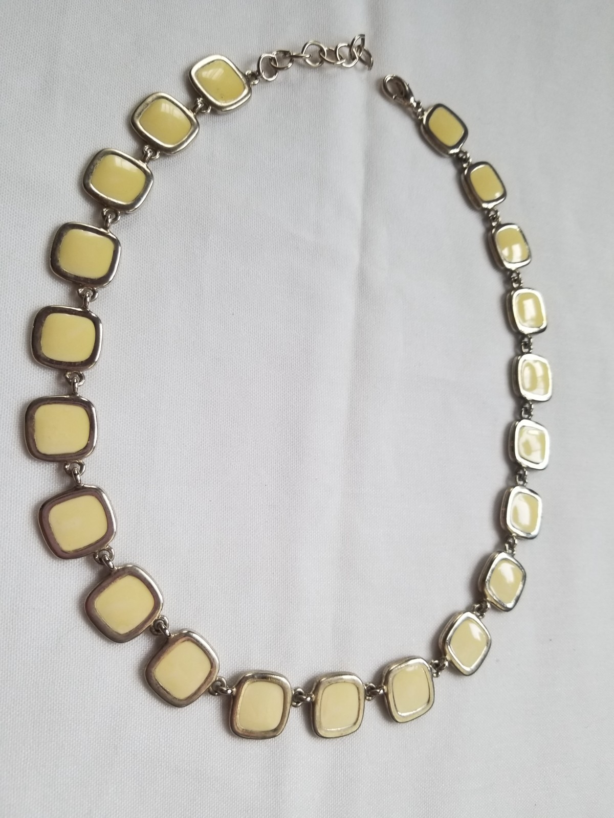Vintage 1970s Black and Cream Enamel Geometric Necklace Reversible Silvertone
