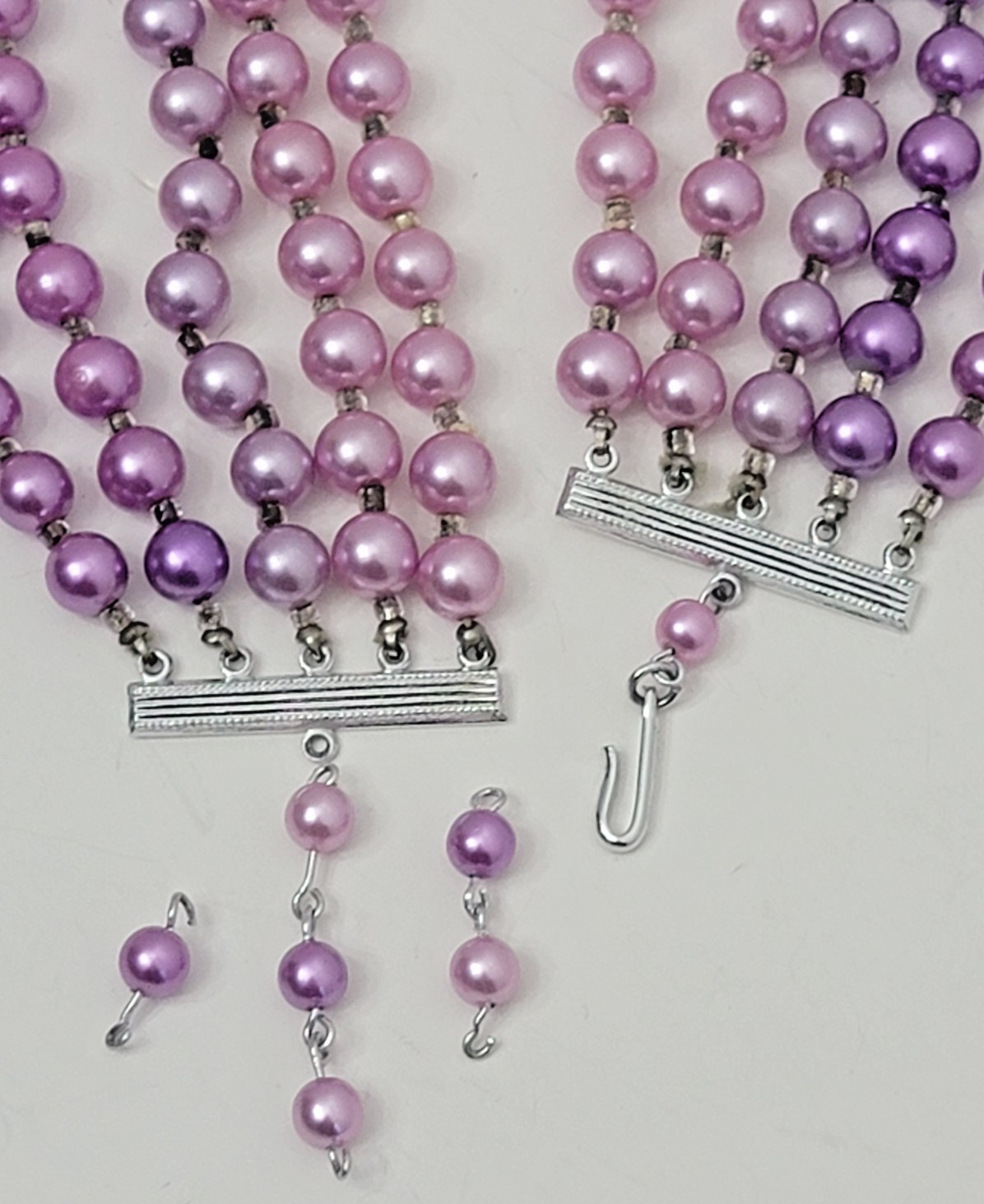 Vintage Lilac Imitation Glass Pearl Necklace & Earring set, 5 Strands