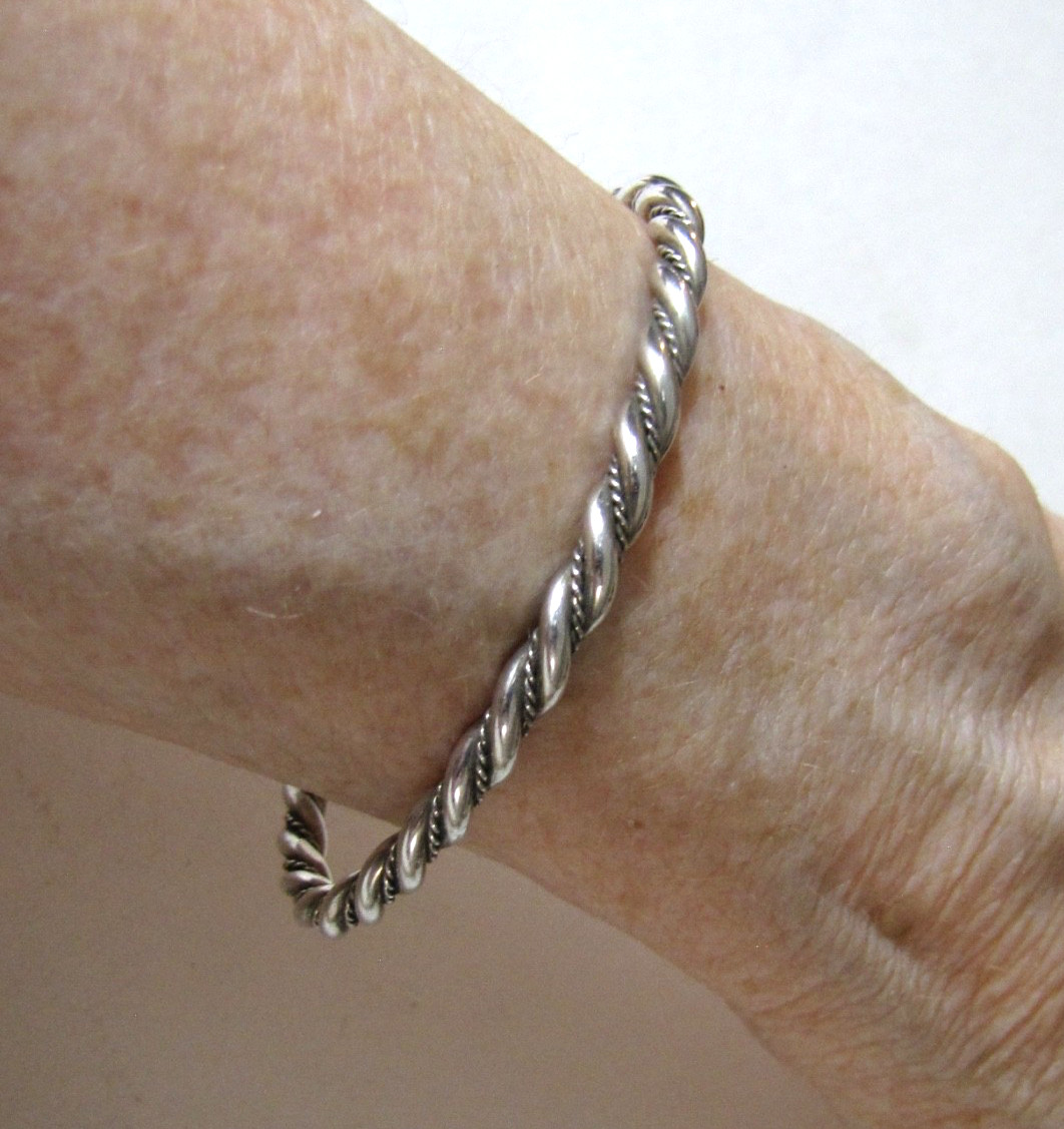 Vintage Sterling Silver Twist Rope Cuff Bracelet Minimalist Southwest Stackable