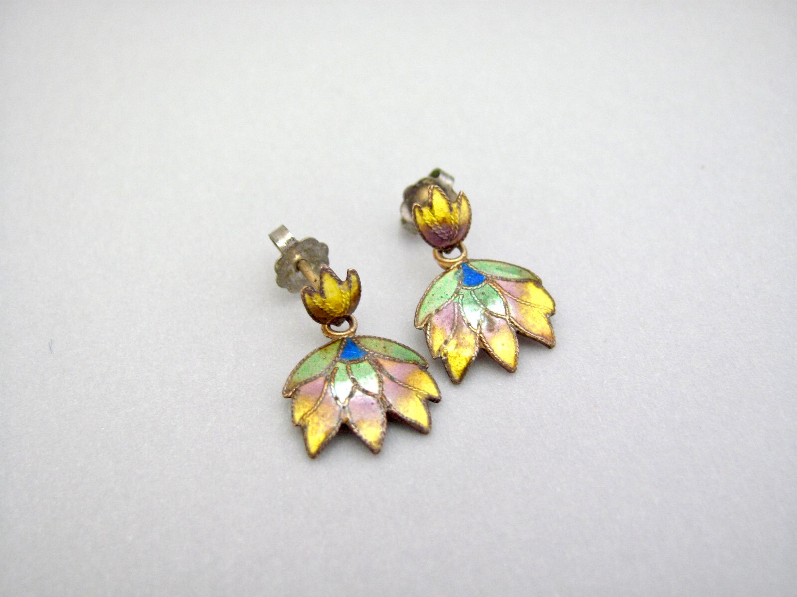 Vintage Earrings Enamel Flowers Silver Gold Guilded Dainty Birthday Anniversary