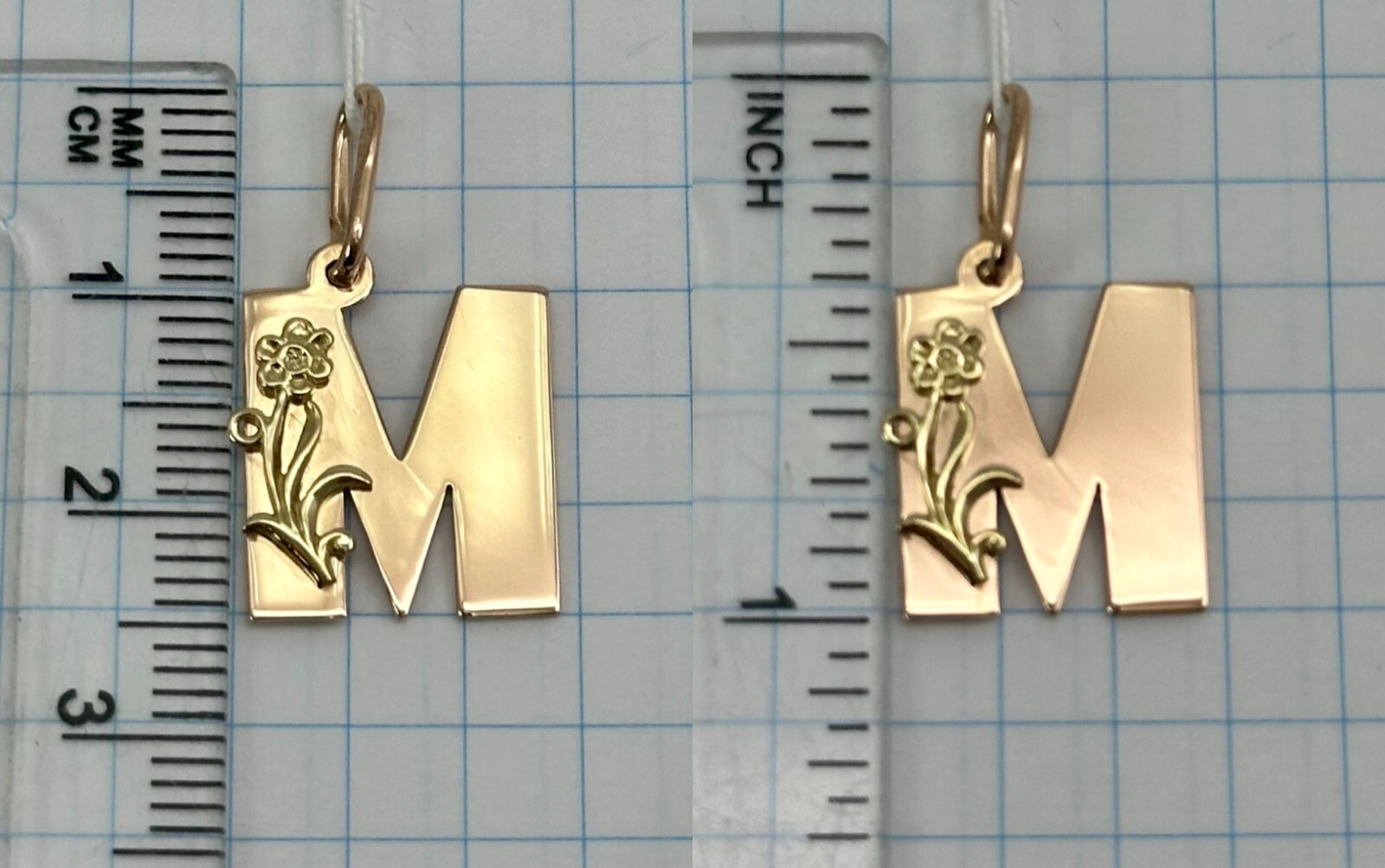 Vintage Original Rose & Yellow Gold Pendant Letter “M” 583 14K 1,80 g. Ukraine