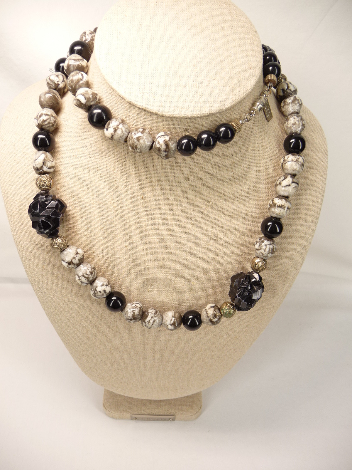 Vintage Pauline Rader Signed Black White and Gray Modernist Necklace USA Seller