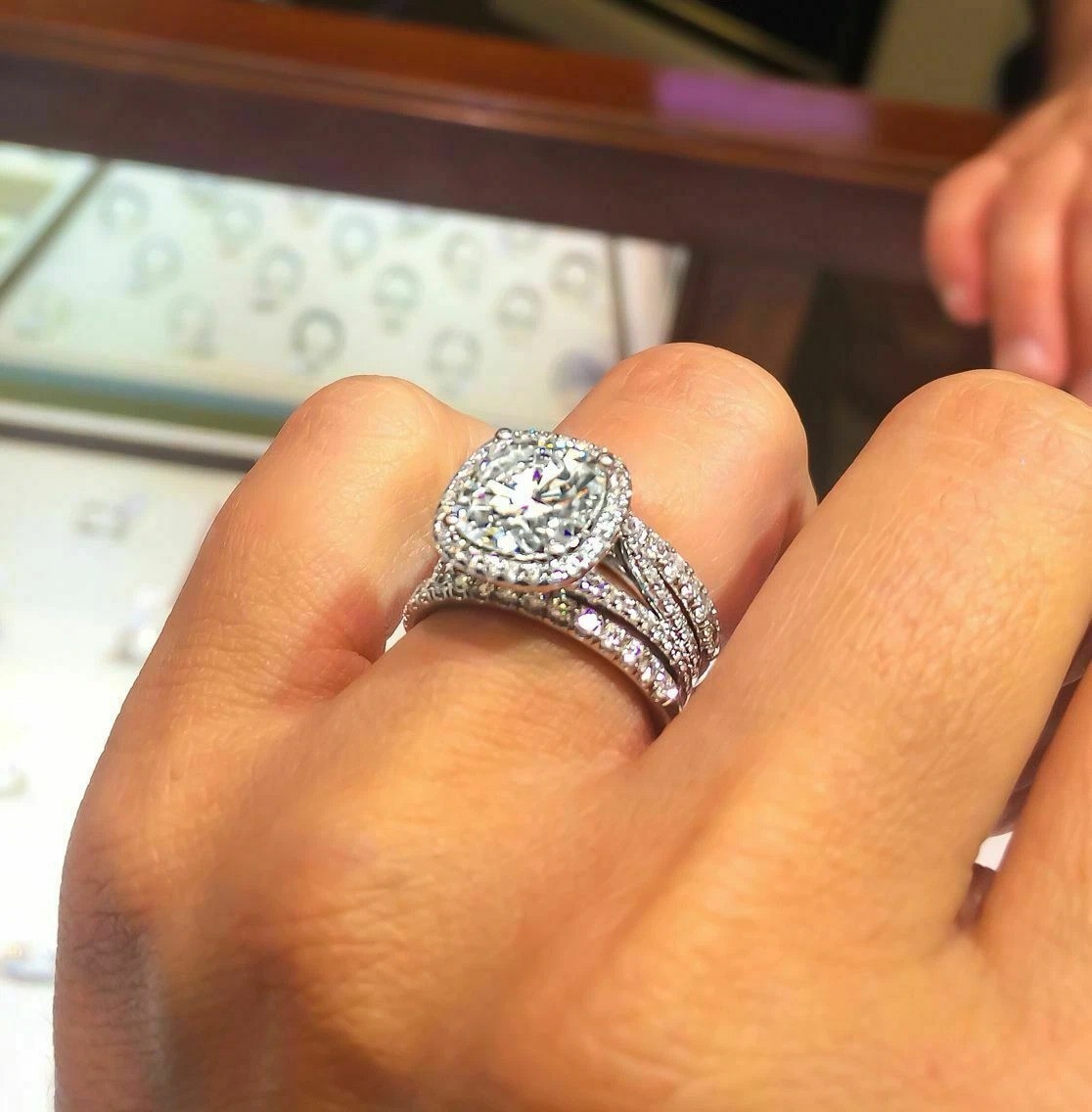 Cushion Cut Lab Created Diamond Valentine’s Day 14Ct White Gold Finish Ring Set
