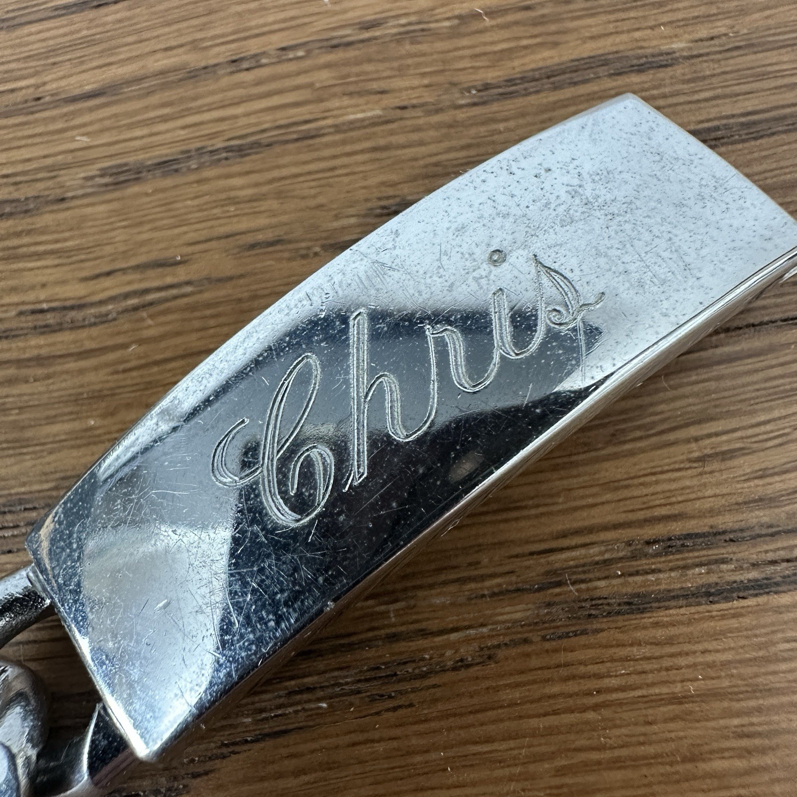 Vintage ELCO Nickel Silver Identity ID Curb Chain Bracelet 8″ MCM “Chris”