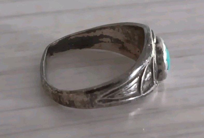 Vtg *Bent Band* Sterling Silver Turquoise Ring Southwestern Sombrero Size 6.75