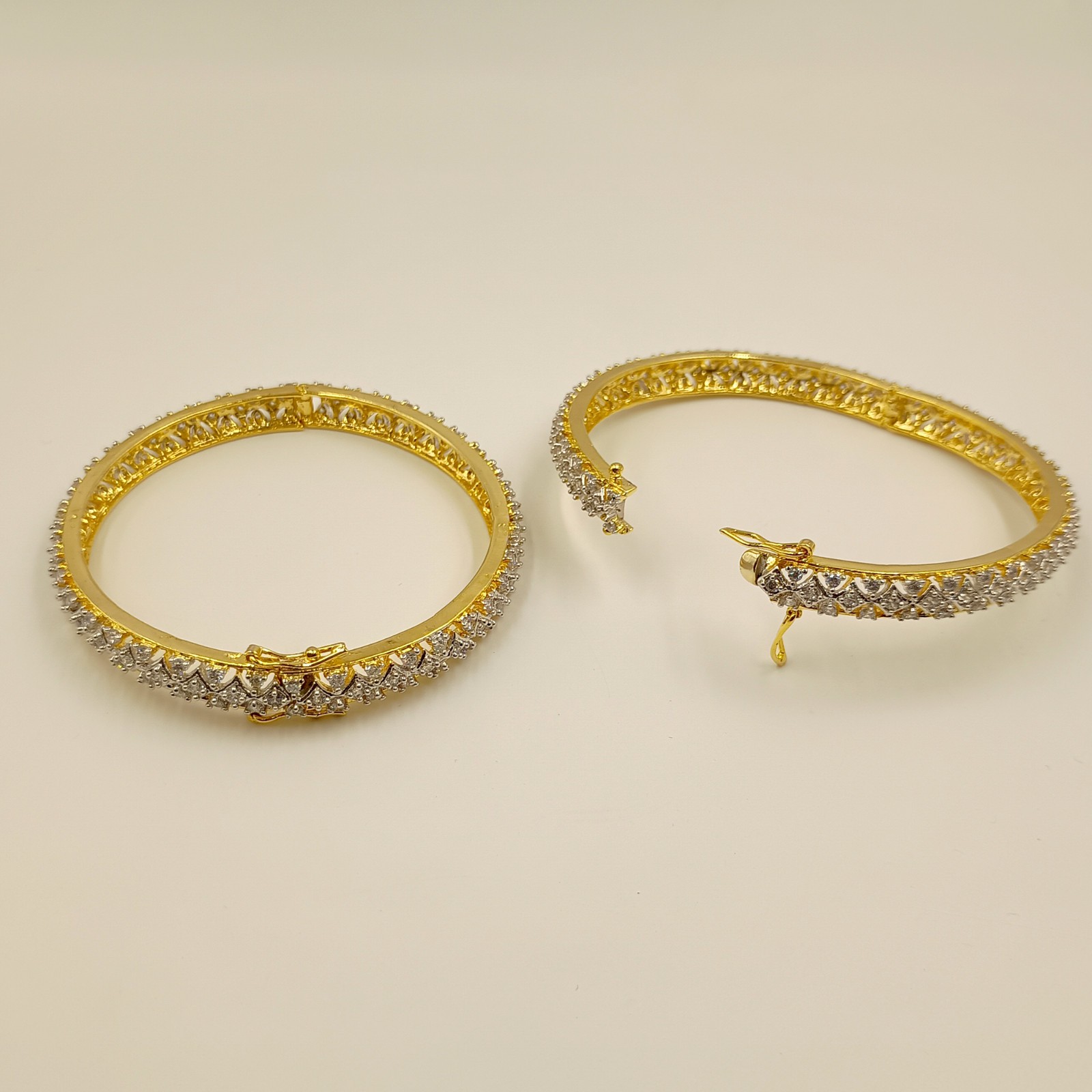 Traditional Indian Bangle Set 22K Gold Plated White CZ Bridal Wedding Jewelry