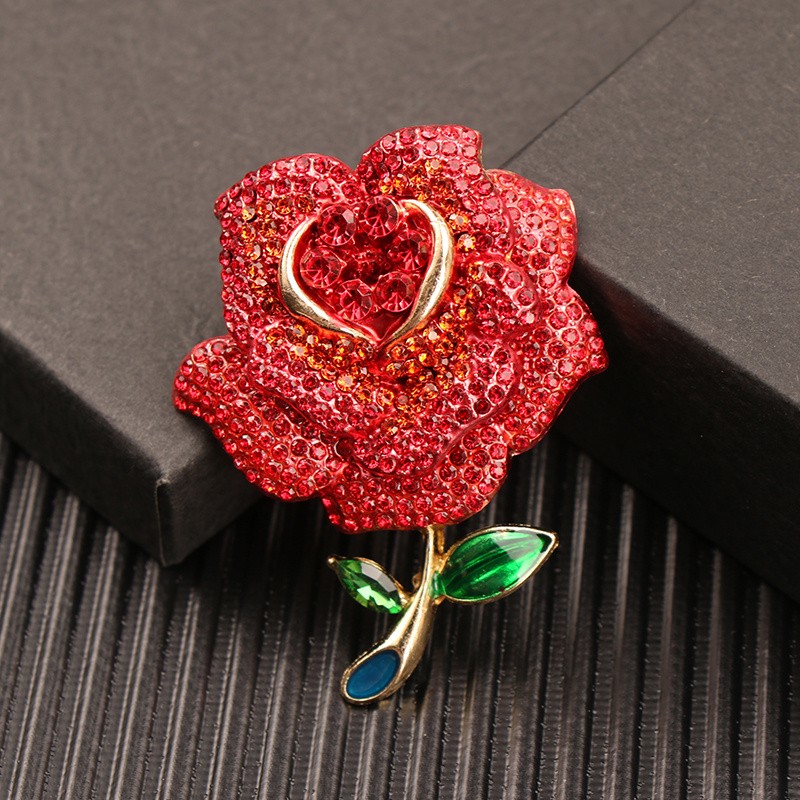 Creative Red Rose Brooch and Pin Wedding Dress Badge for Bride Love Couple Gift