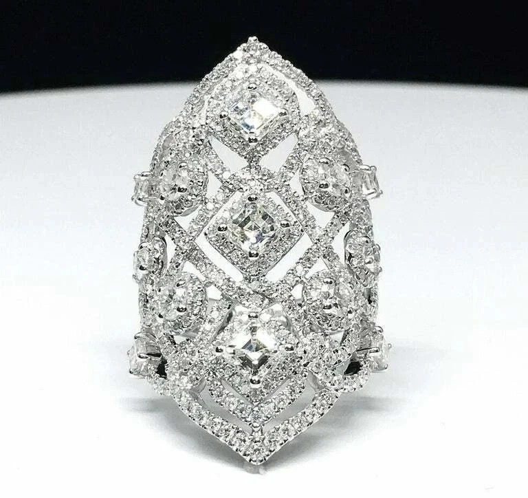 Art Deco Style Lab Created Diamond Engagement Wedding 14k White Gold Finish Ring
