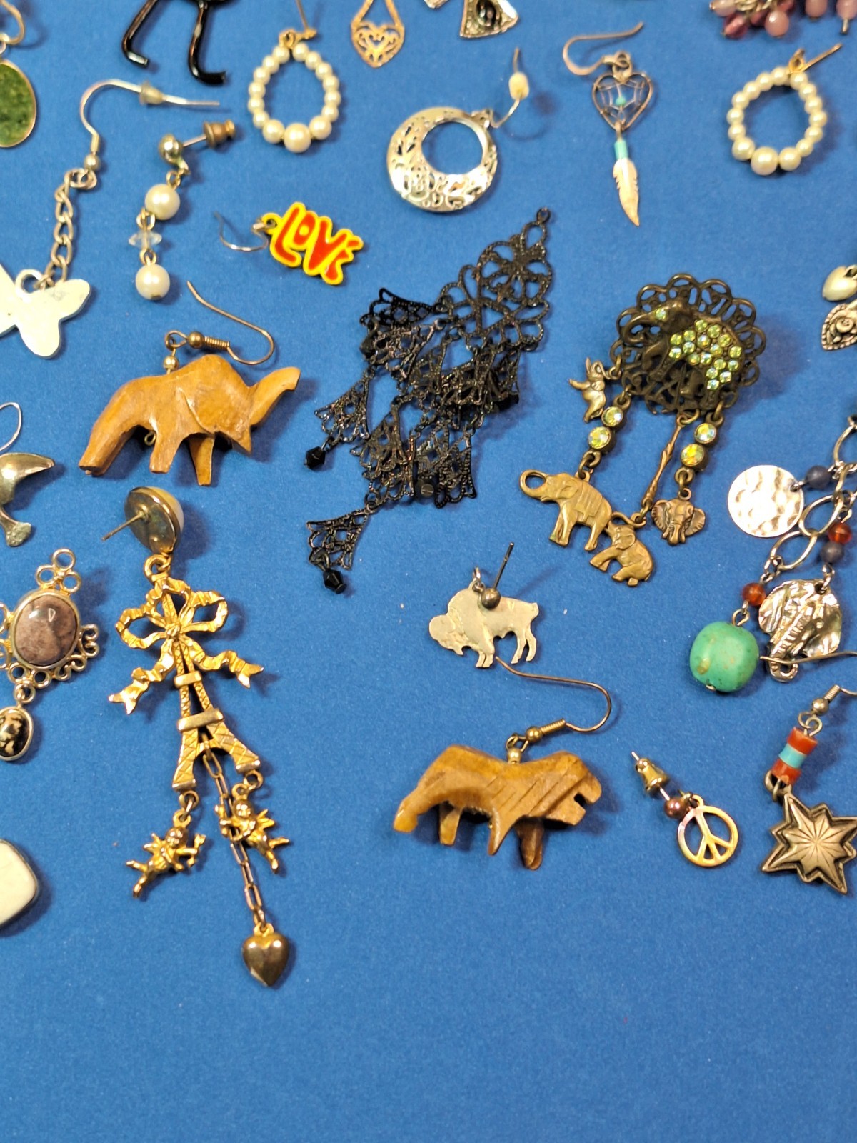 129 pc Single Pierced Earring Lot Rhinestones Dangles Animals Crafts Over 1-lb
