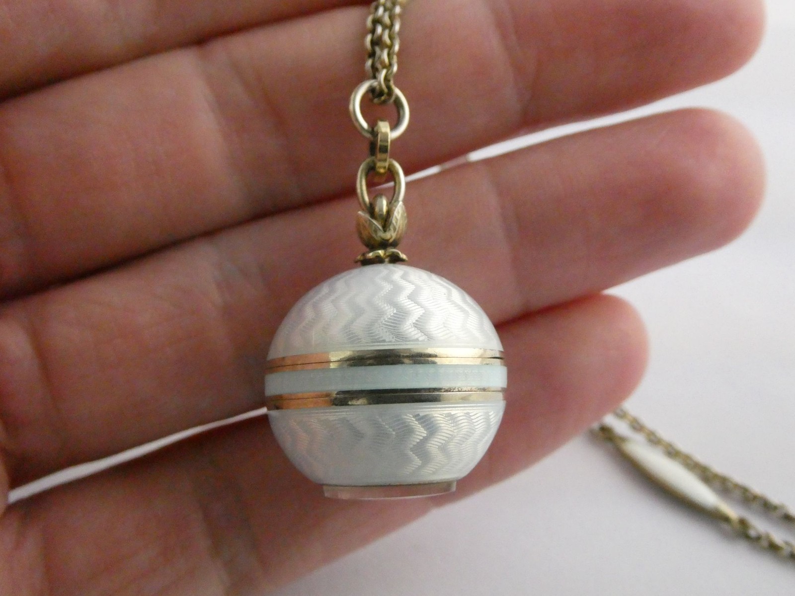 Gubelin Swiss White Guilloche Enamel Watch Necklace Sterling Silver WORKING 30g