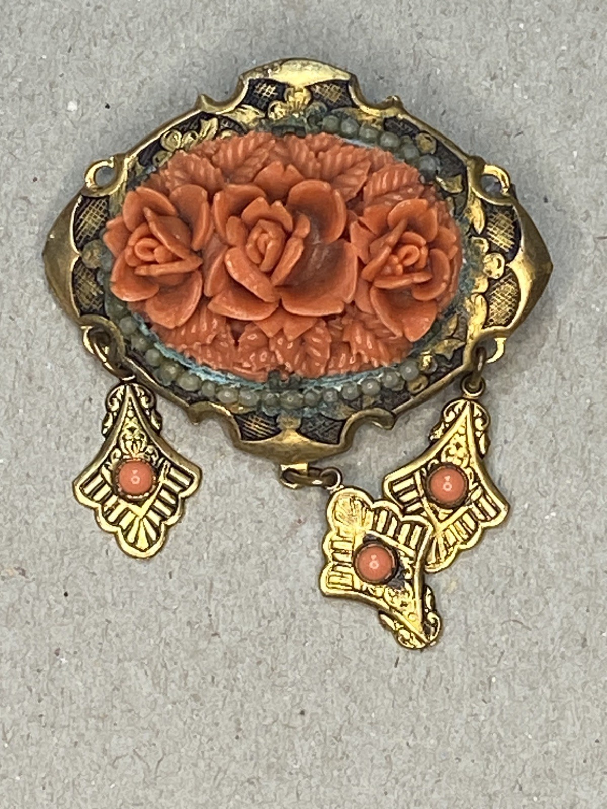 Vintage Brooch Pin Japan Japanese flower with Dangles W/Extra Pin