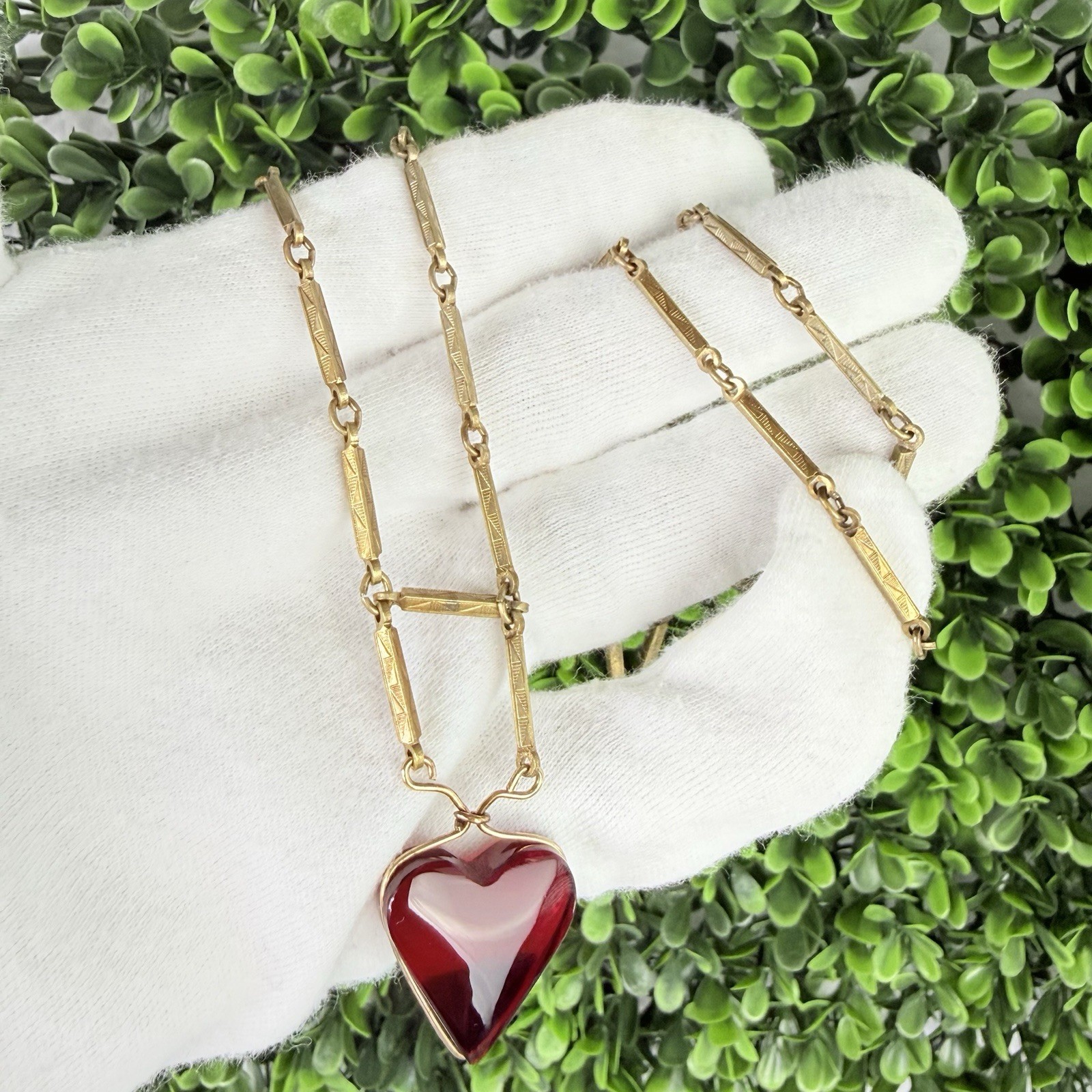 Antique Art Deco Gold Brass Tone Bar Link Long Chain Pendant Necklace