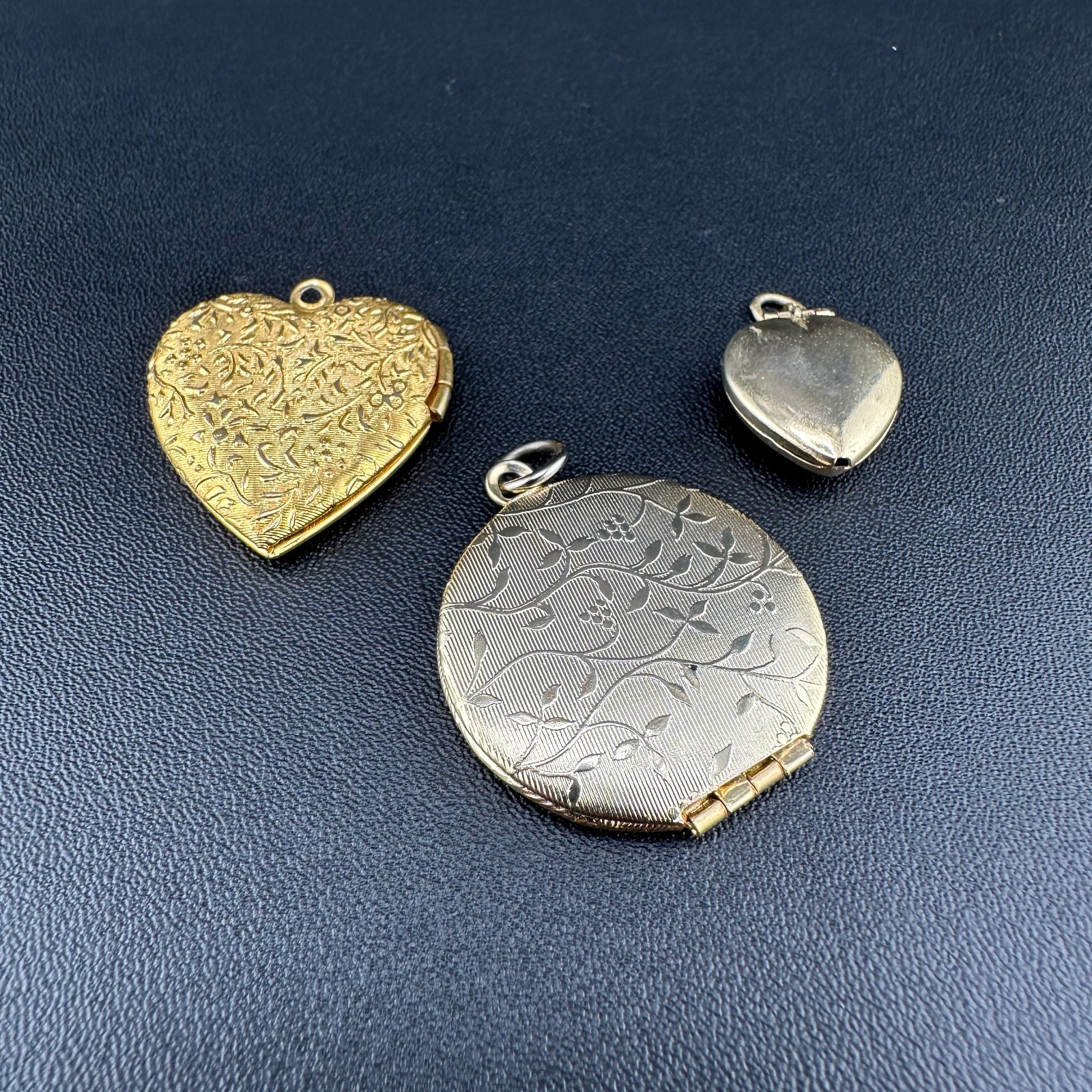 Vintage Locket Pendant Lot Gold Tone Etched Monogram Heart Floral Rhinestone