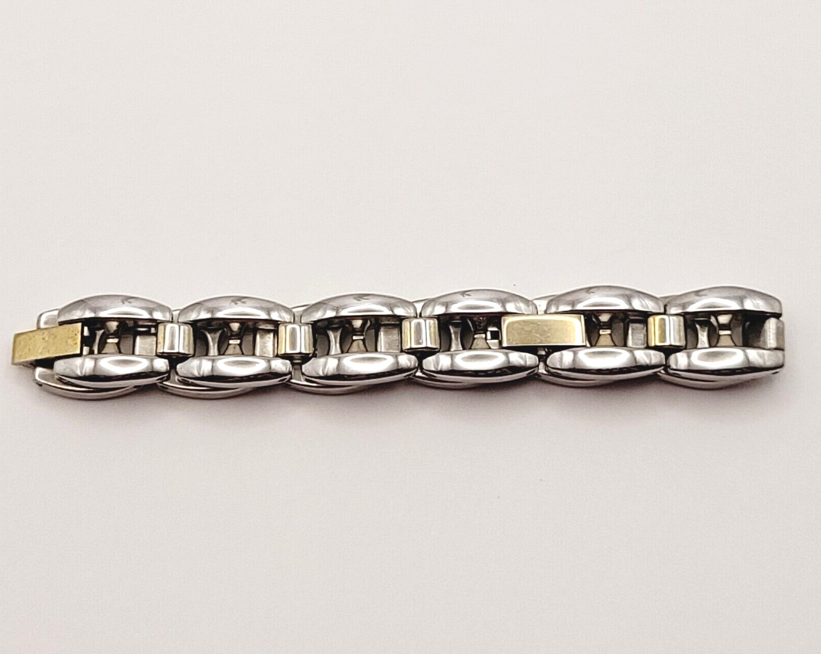 Bold Chunky Link Classic Style Stainless Steel Plated Two Tone Bracelet 7.5 Inch