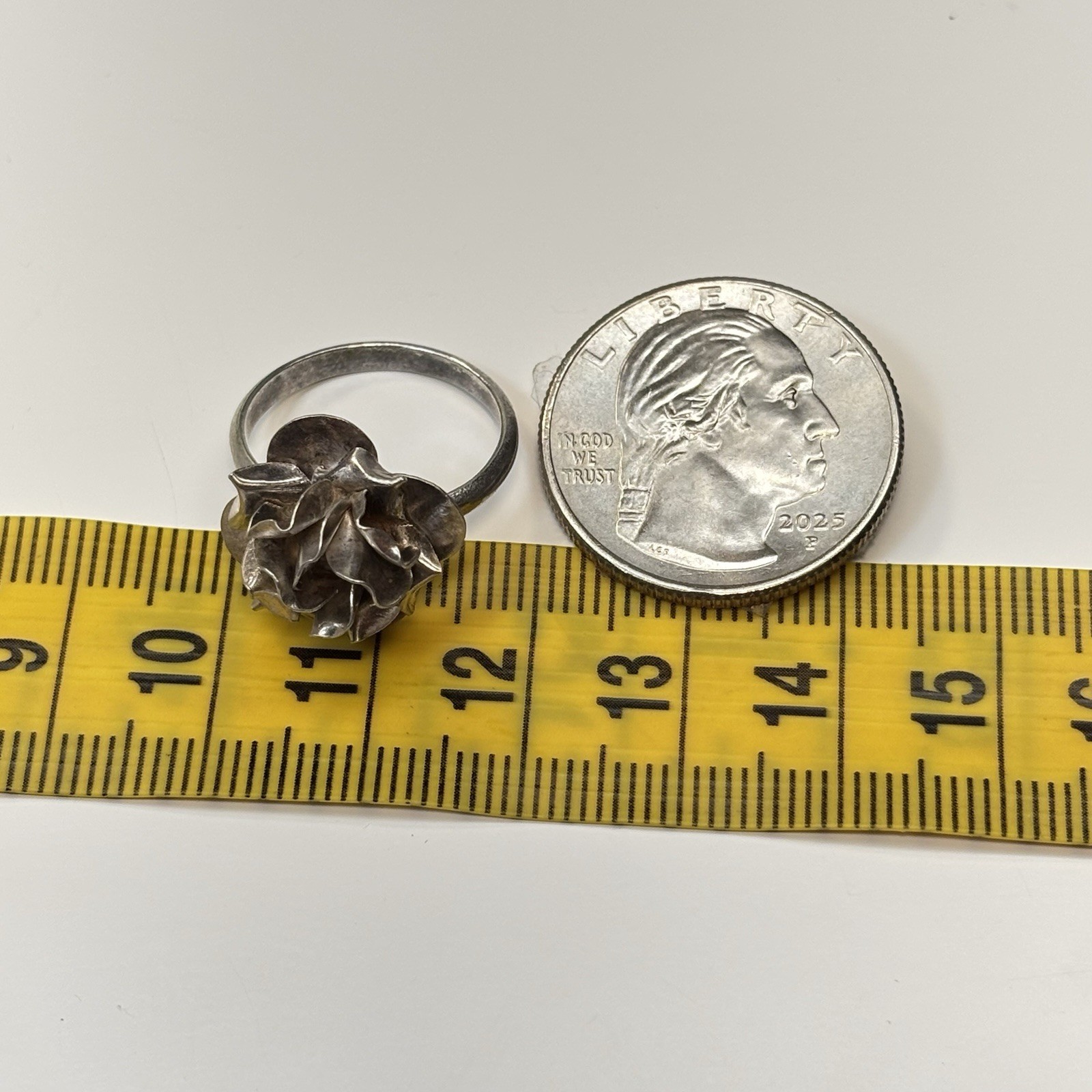 Vtg Taxco Mexico Artisan Sterling Silver 925 3D Rose Flower Band Ring Size 6.25