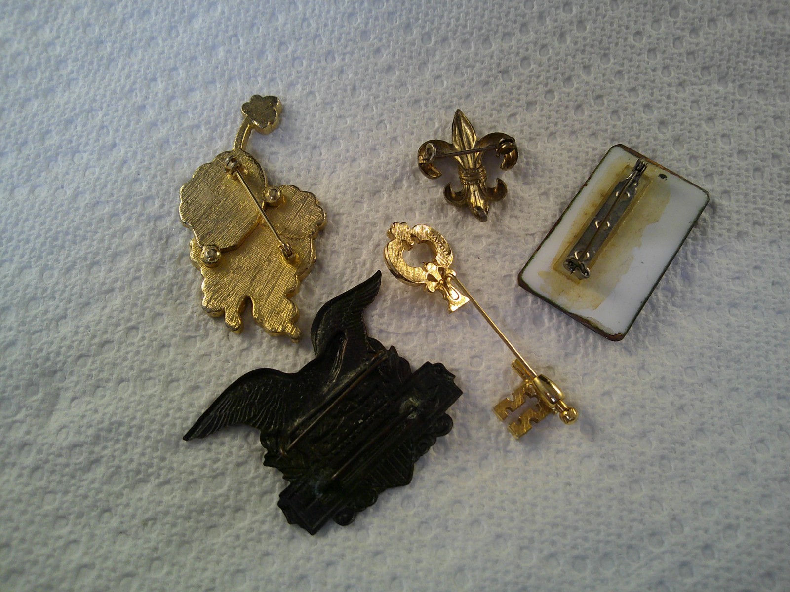 Vintage Unique Porcelain Pin, Poodle, Eagle, Key & Other Pins