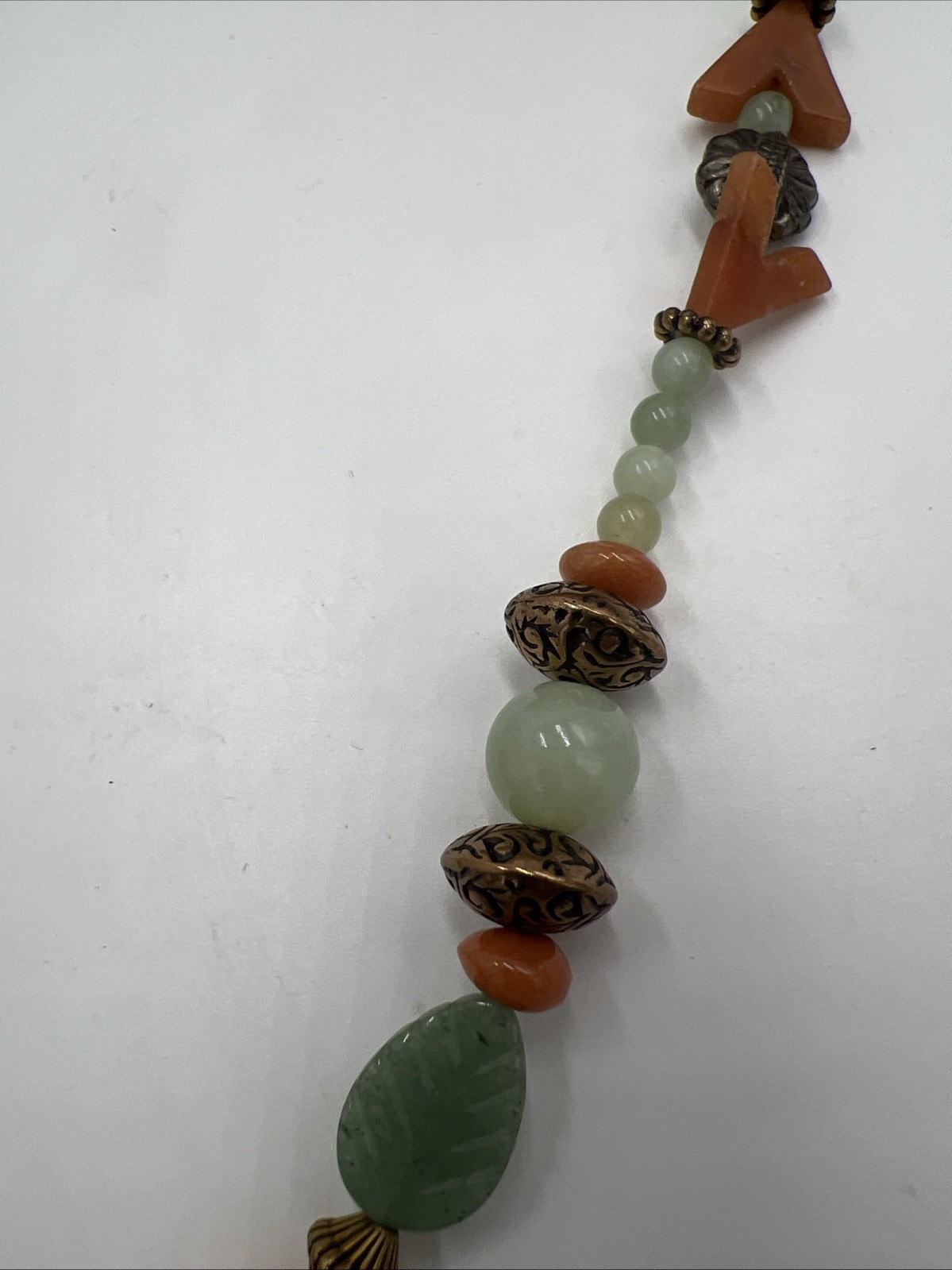 Vintage Leonard Craig Designer Necklace Real Stone Green Leaves Heart Longline