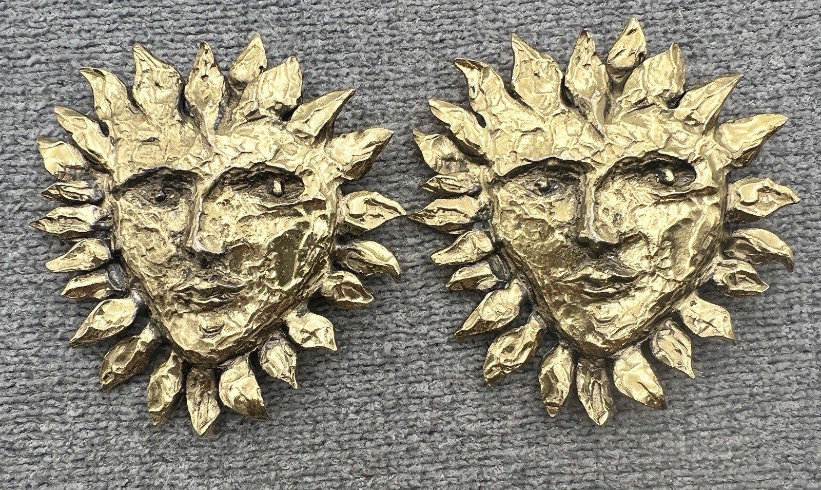 Vintage Yves Saint Laurent YSL Paris Robert Goossens Golden Sun Face Earrings