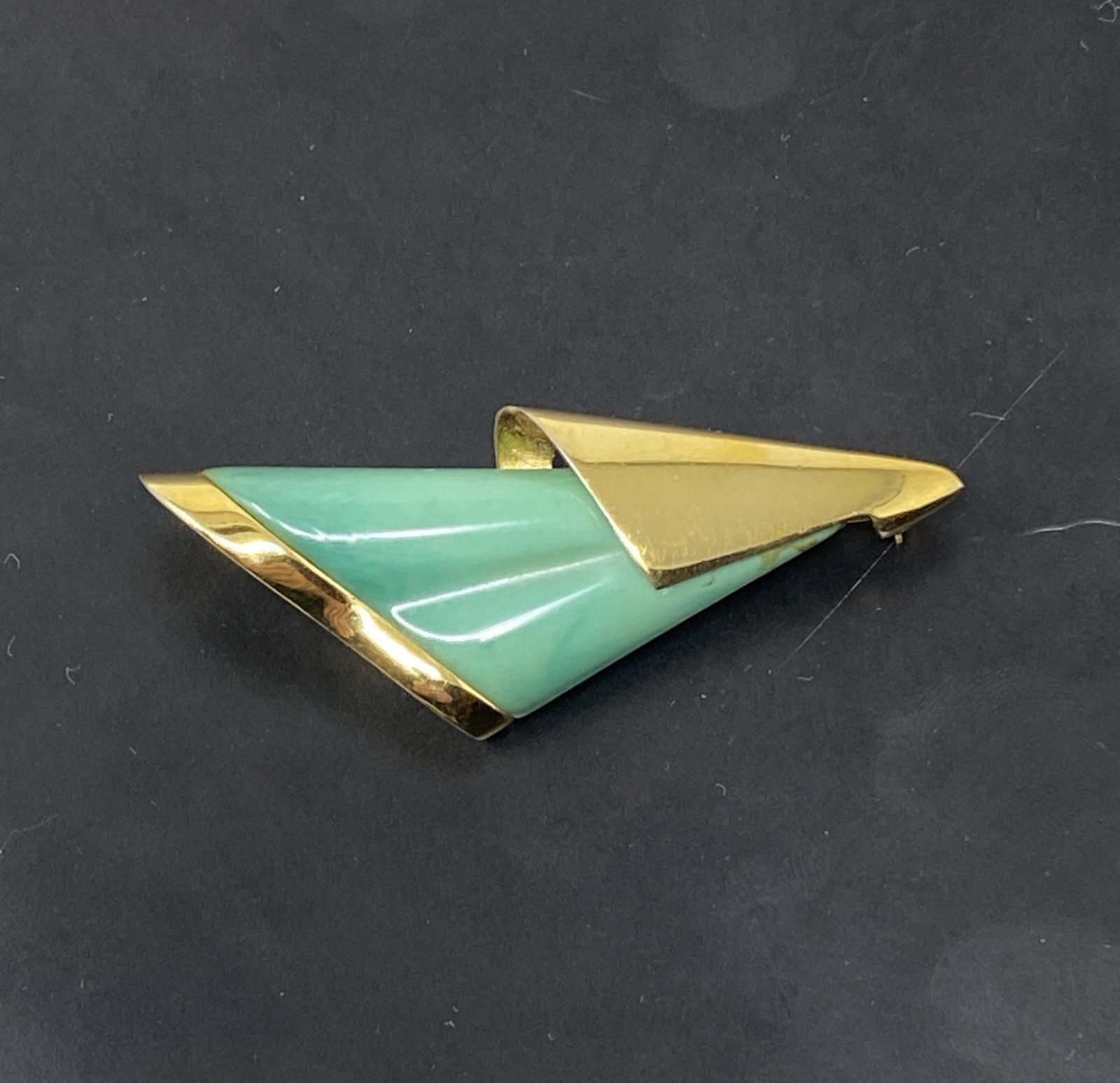 Givenchy Vintage Brooch Pin Green Stone Gold Setting 1979 New York Paris
