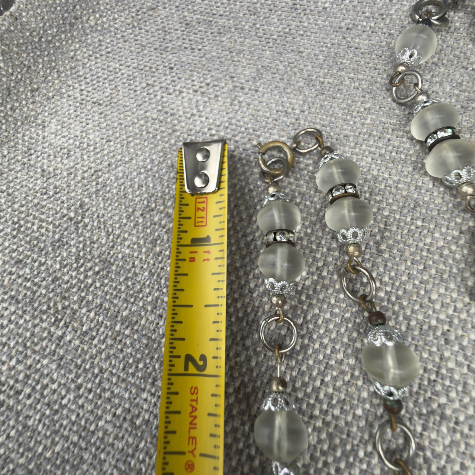 Vintage Earrings Bracelet 2 Necklaces Set Frosted Glass Beads Clear Rhinestones