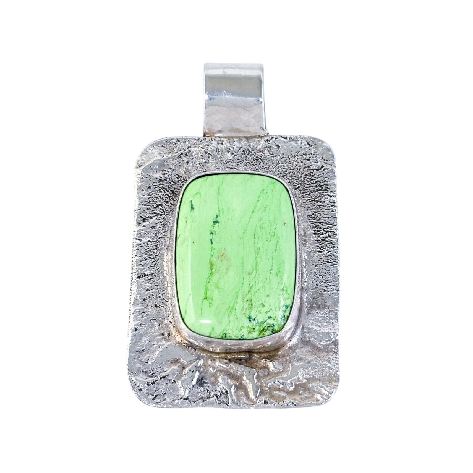 Vintage Artisan Sterling Silver 925 5cm Gaspeite Textured Pendant