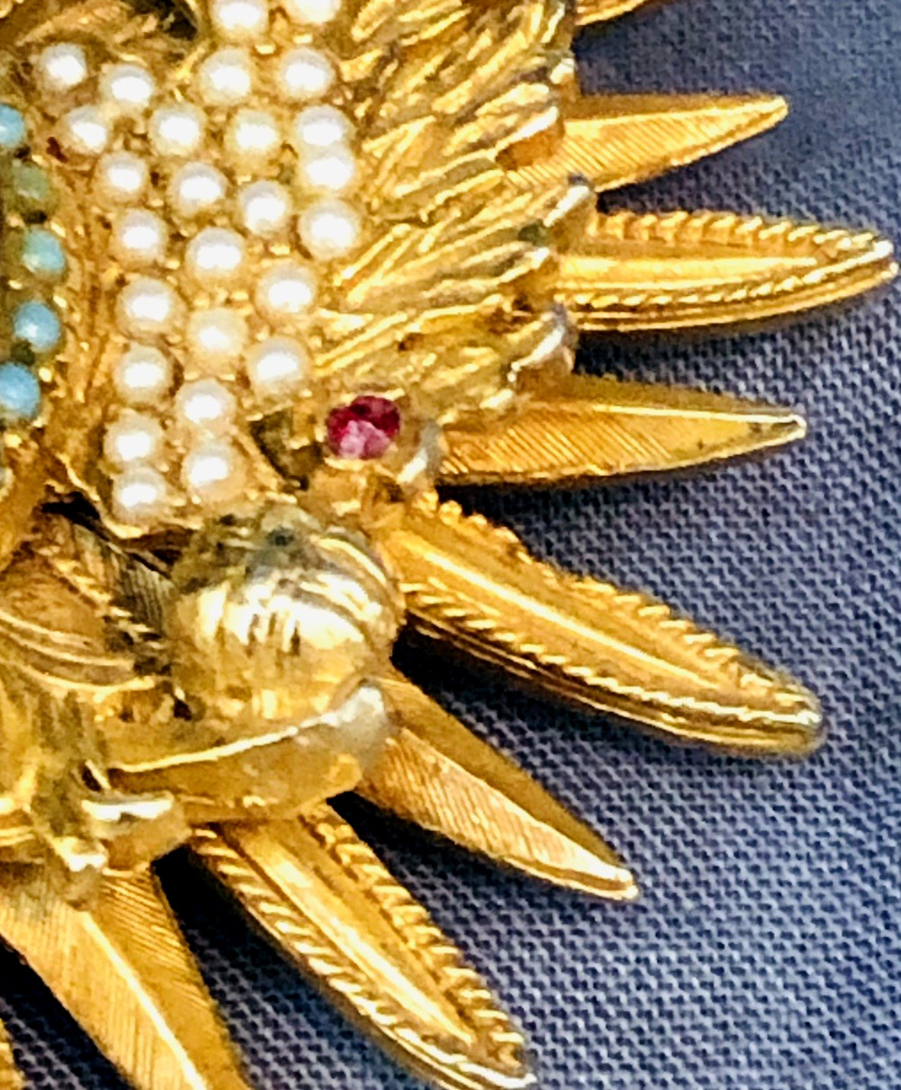Vtg. Gold Tone Elaborate Double Headed Eagle Brooch Russian Themed