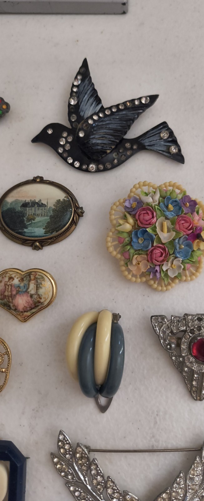 Vintage & Antique Deco Brooch Variety Craft Lot Pot Metal Celluloid Rhinestone