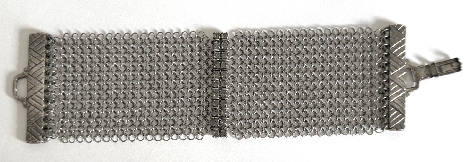 Vintage Silver Tone Signed Anthony Ferrara Mesh Bracelet Rhinestones