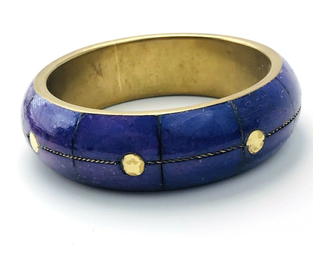 Lot of Three Vintage Brass Shell Inlay Bangle Bracelets India