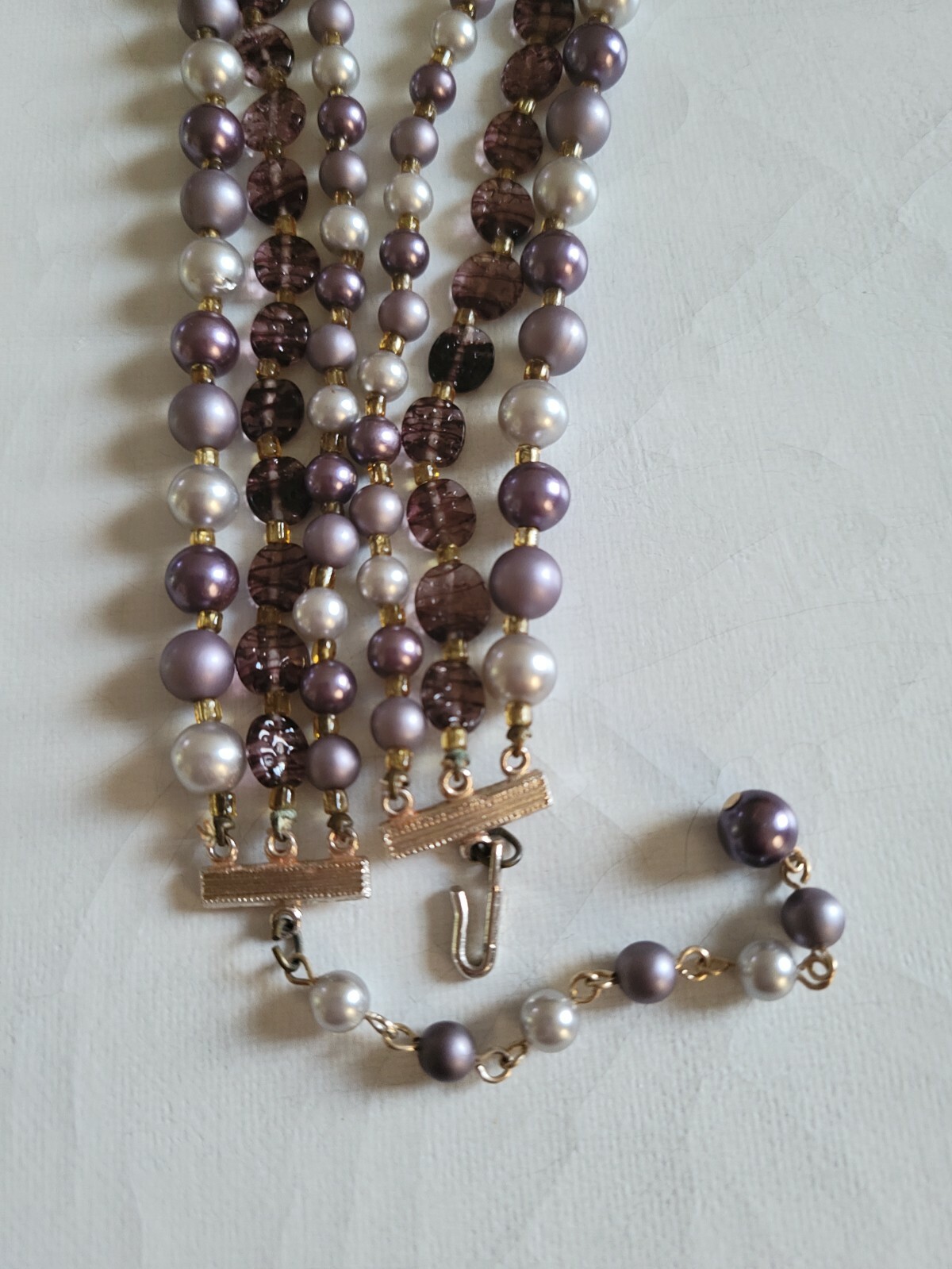 A lovely Japan lilac and grey pearls with purple glass discs necklace