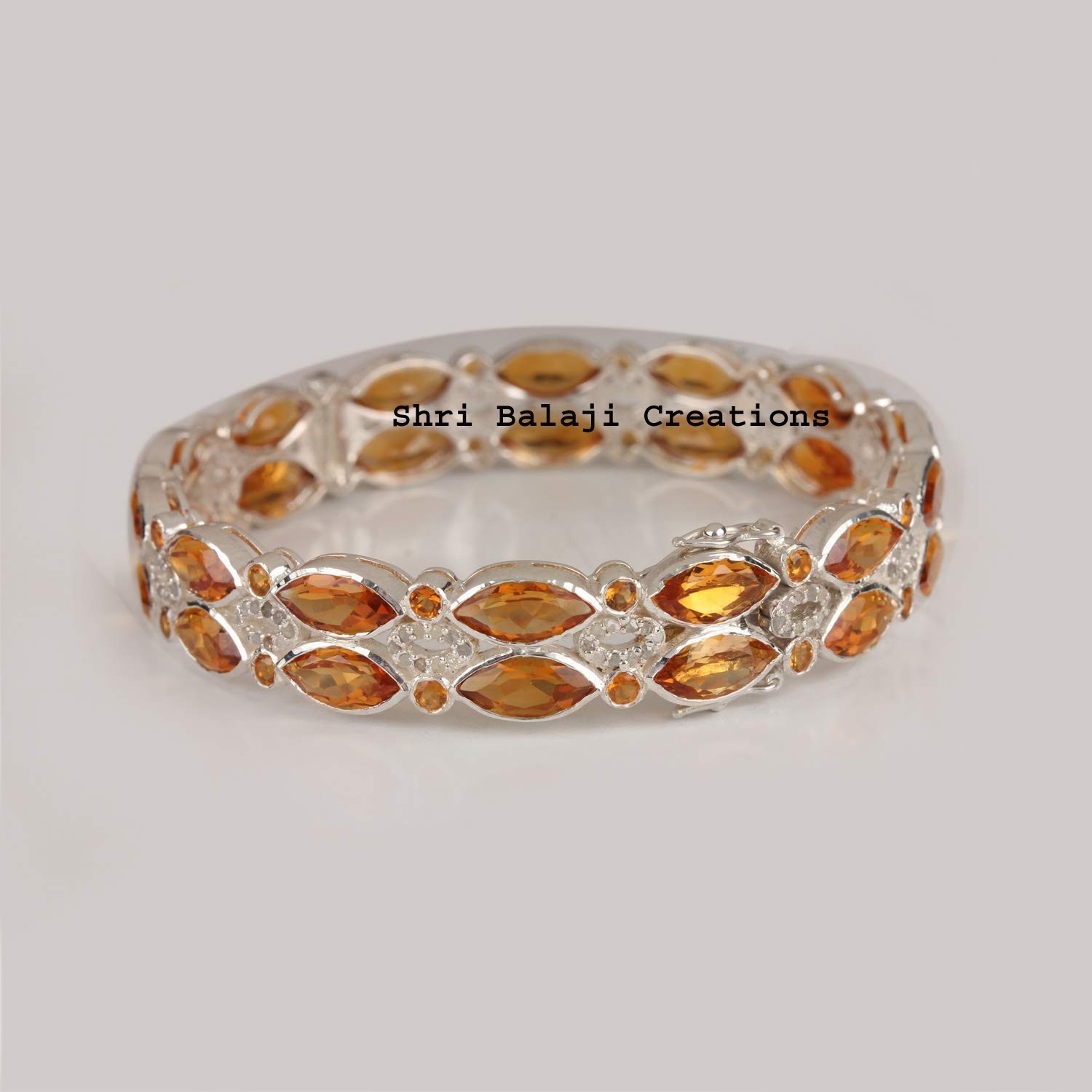 Natural Diamond Rosecut Diamond Citrine 925 Sterling Silver Bangle Jewelry