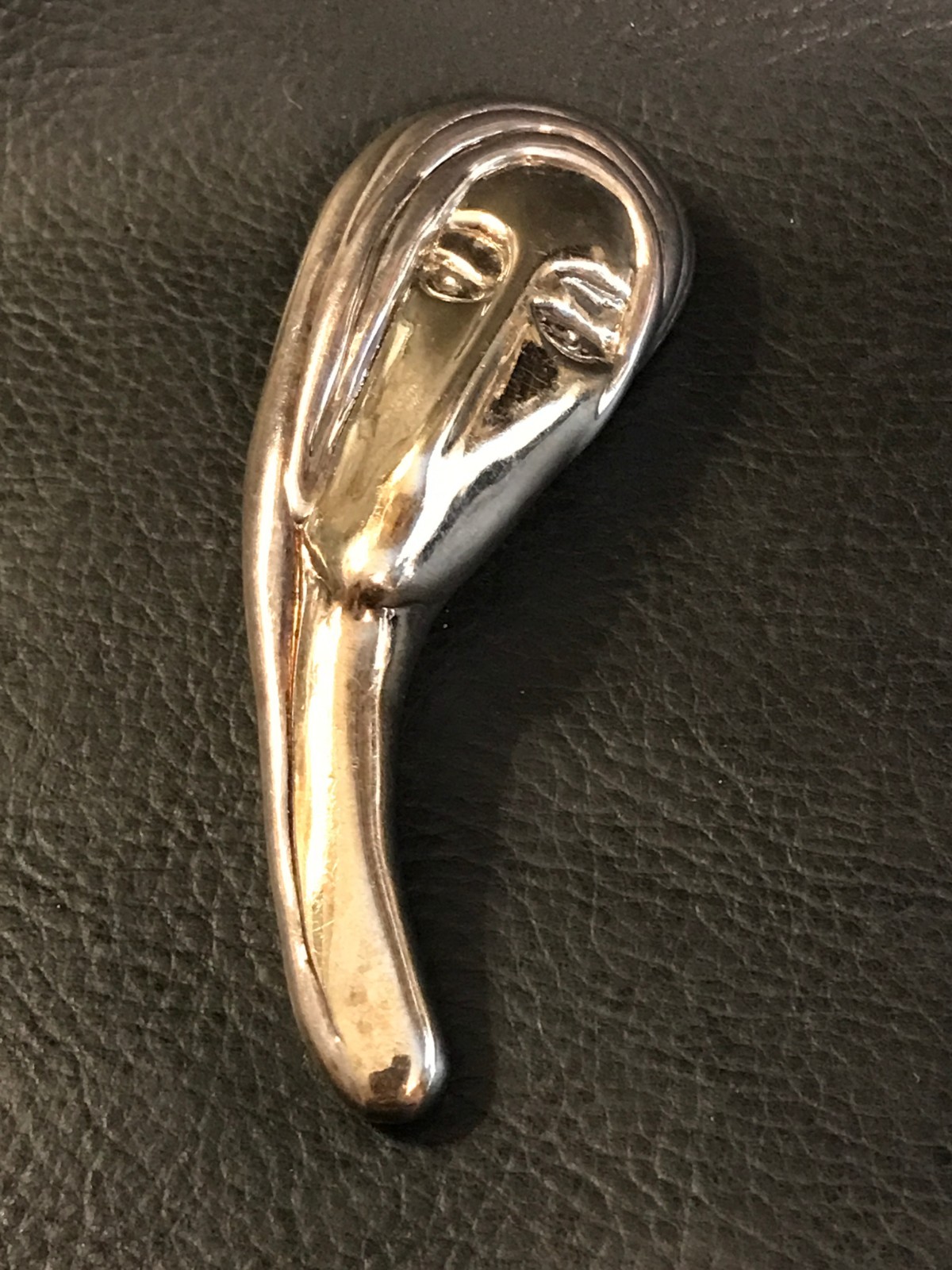 Vtg 2-Tone Sterling Silver Modernist RUTH BLOCH Elongated Woman Face Pin Brooch