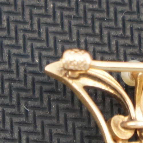 Antique Crown Brooch 14k Yellow Gold Seed Pearl Vintage Excellent 4g 1.125″