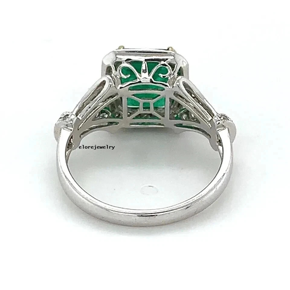2.20Ct Emerald Cut Lab Created Emerald Halo Engagement Ring White Gold Plated