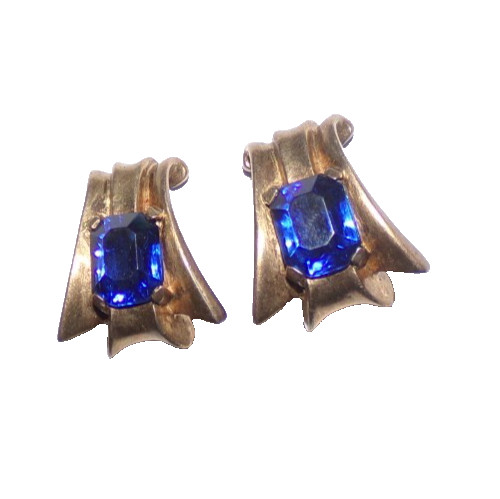 RARE—CROWN TRIFARI STERLING signed earrings with gorgeous blue stones-OMG!!